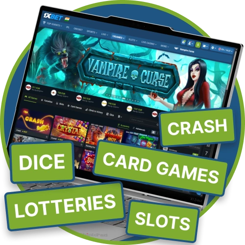 Explore a wide choice of formats and themes available within 1xBet games.