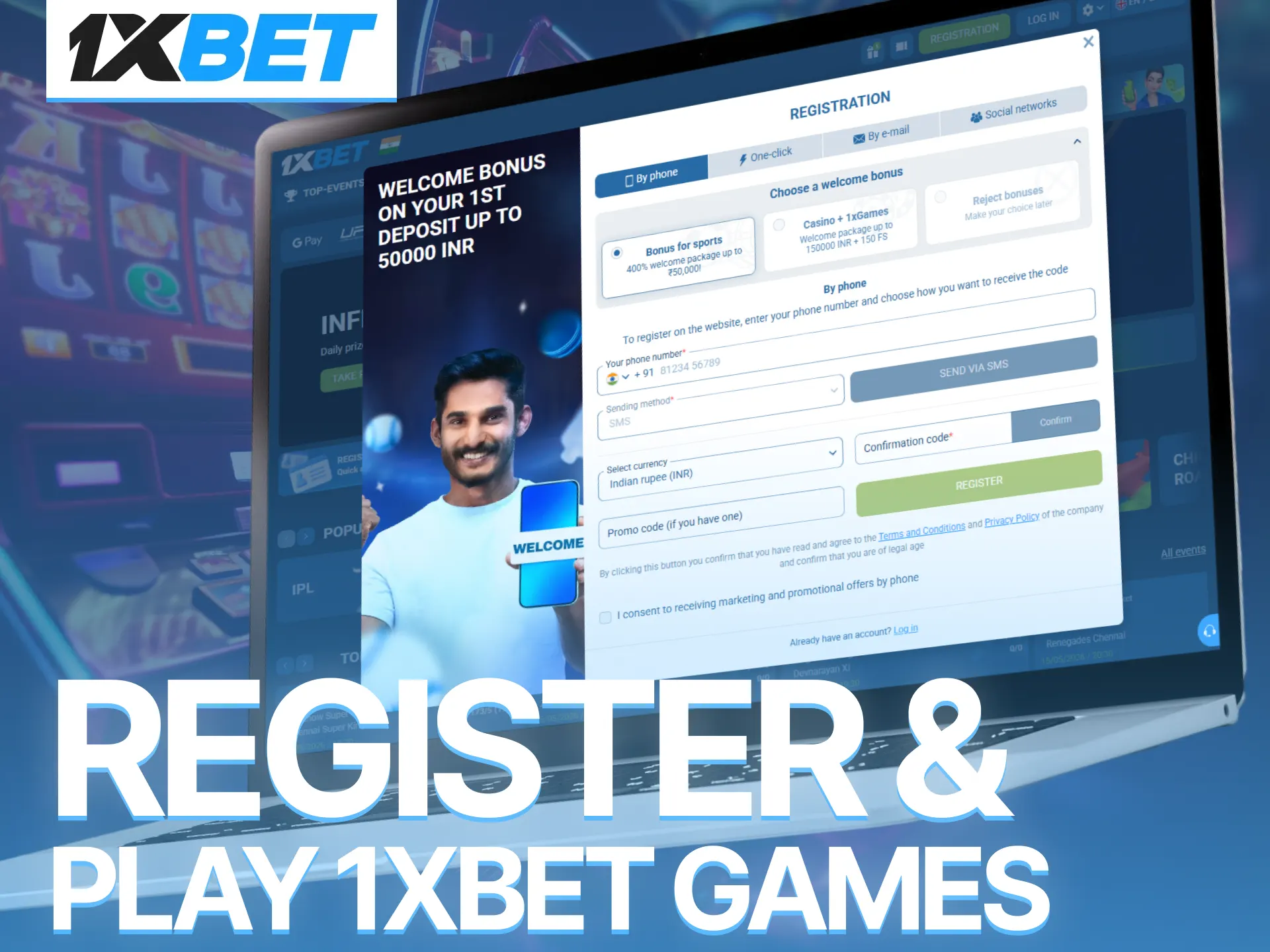 Follow the quick registration steps to start playing games at 1xBet instantly.