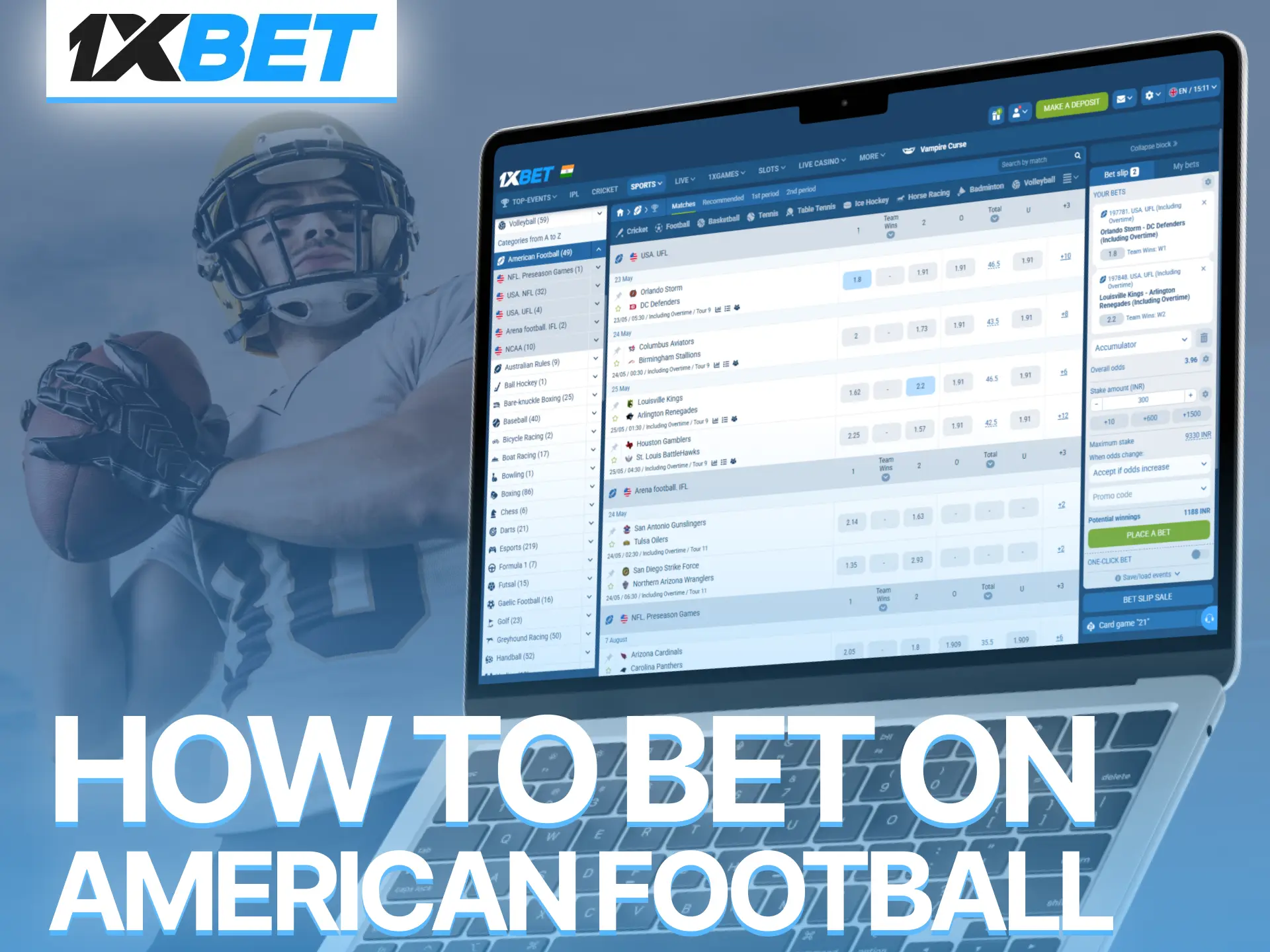 Use simple 1xBet steps and place American football bets confidently today.