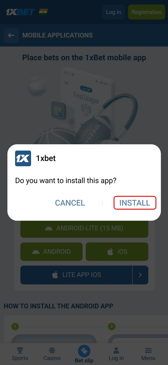 Install 1xBet app successfully and start betting immediately on mobile.