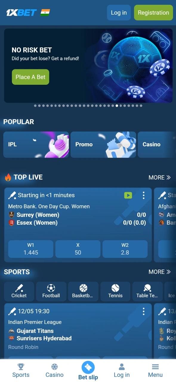 Explore main page inside 1xBet app and access features quickly.