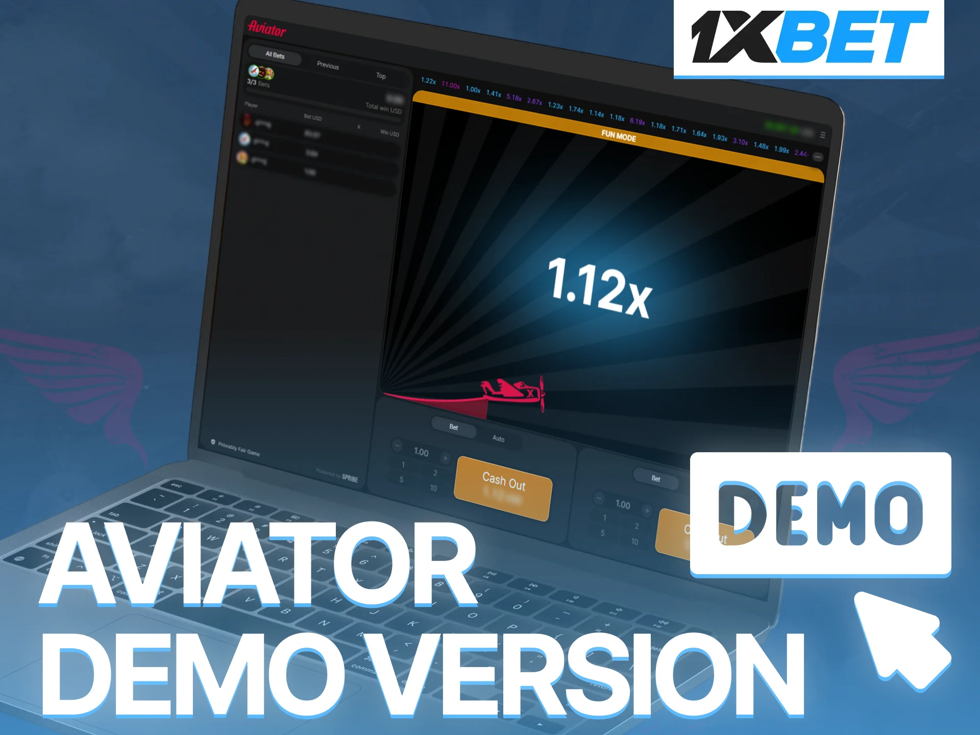 Practice your strategy completely risk-free using the Aviator demo version at 1xBet.