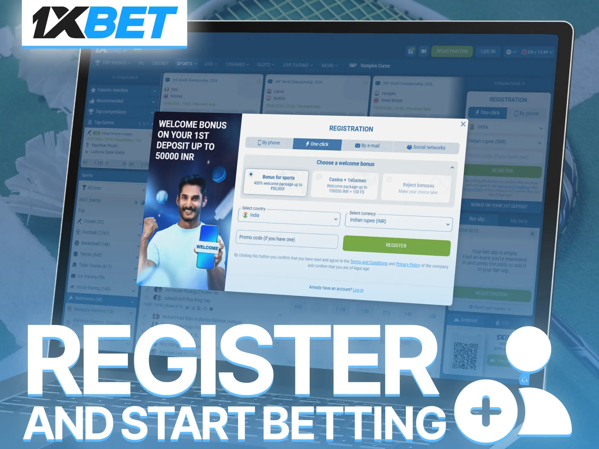 Register on 1xBet and start betting on badminton matches within minutes.