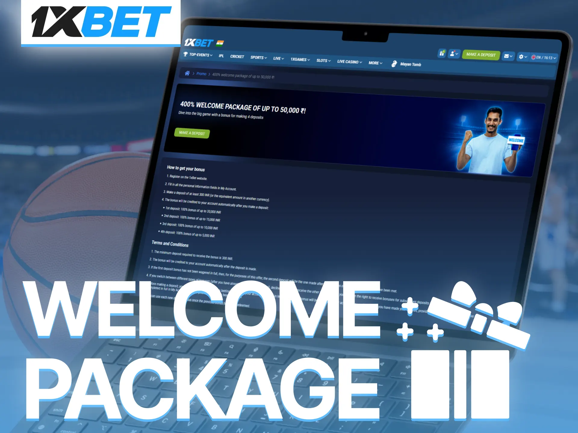 Claim 400 percent welcome package on 1xBet and boost betting bankroll instantly.