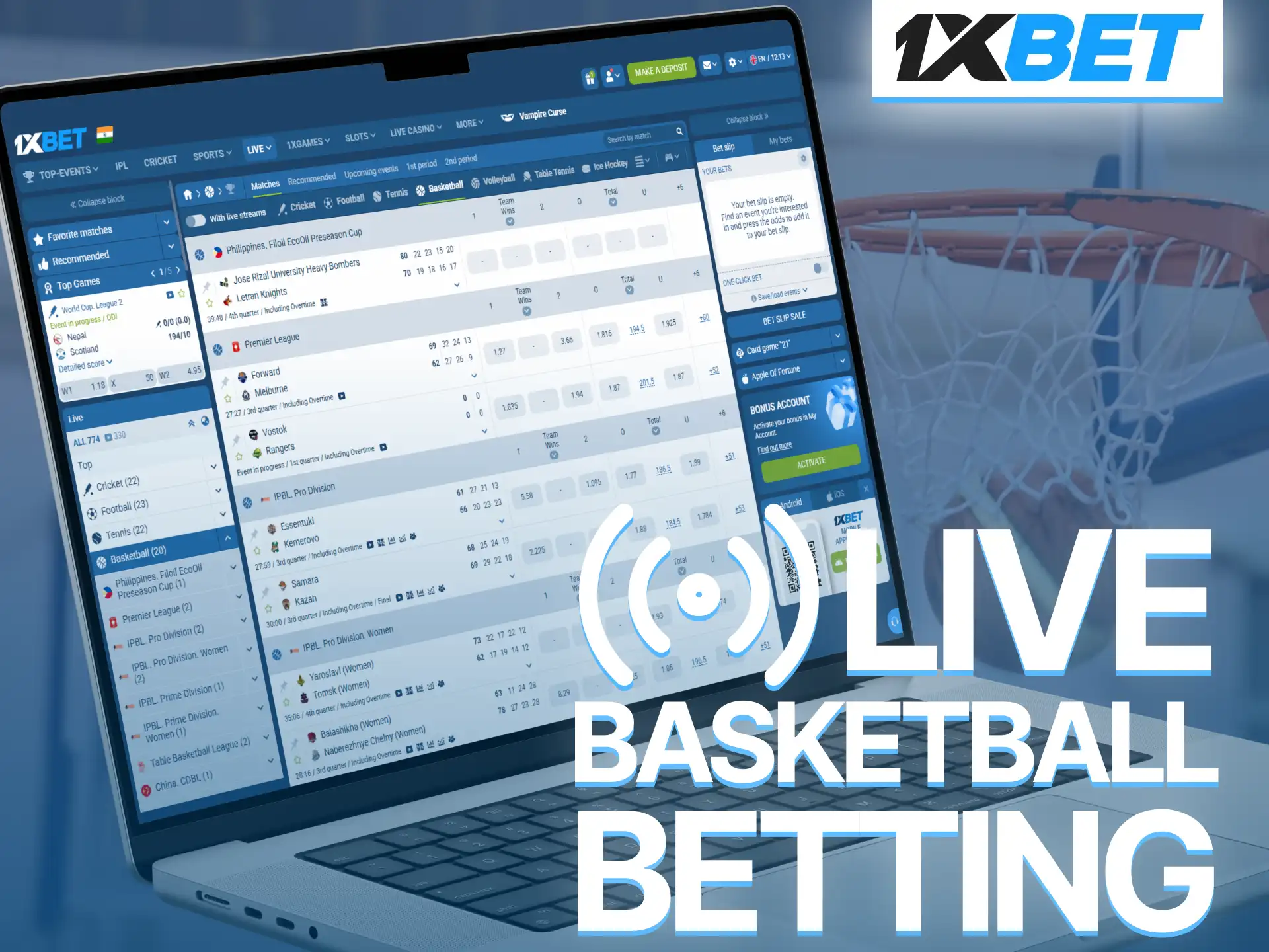 Experience thrilling real-time basketball betting on 1xBet with live odds updates.