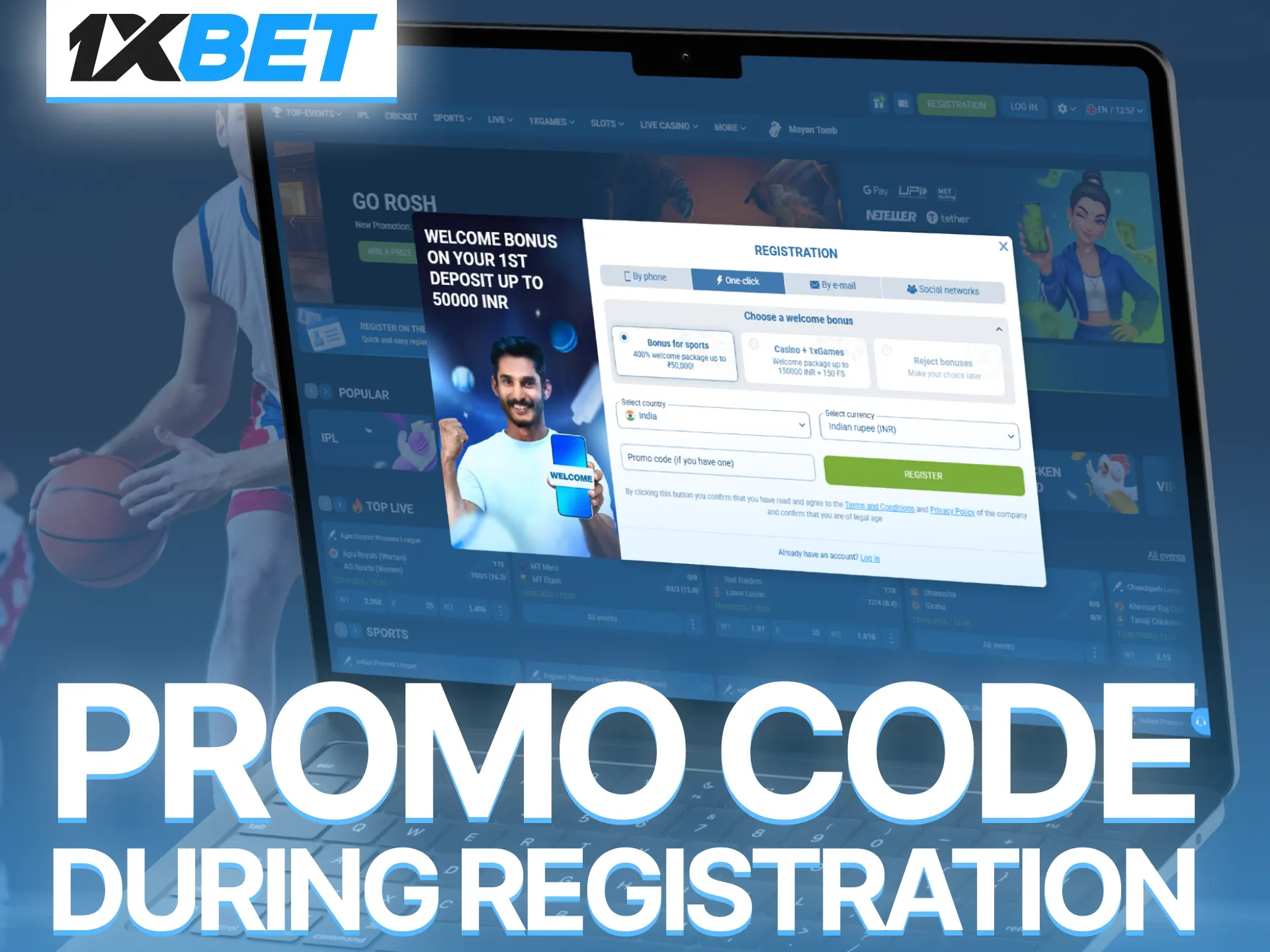 Claim exclusive 1xBet offers using promo code during registration process today.