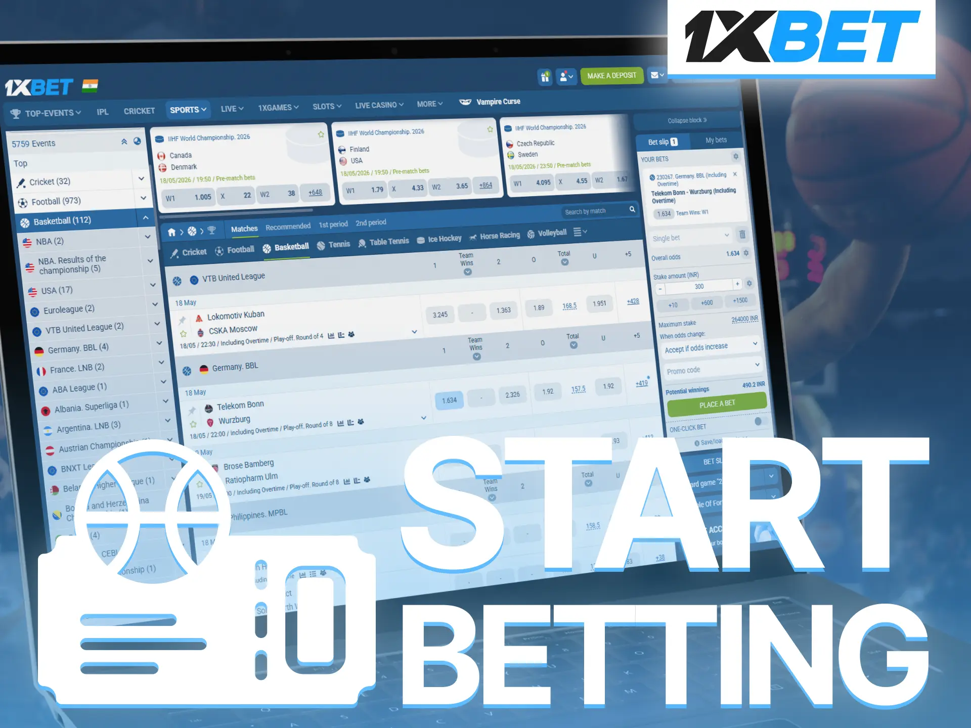 Follow simple 1xBet steps and start betting on basketball games confidently.
