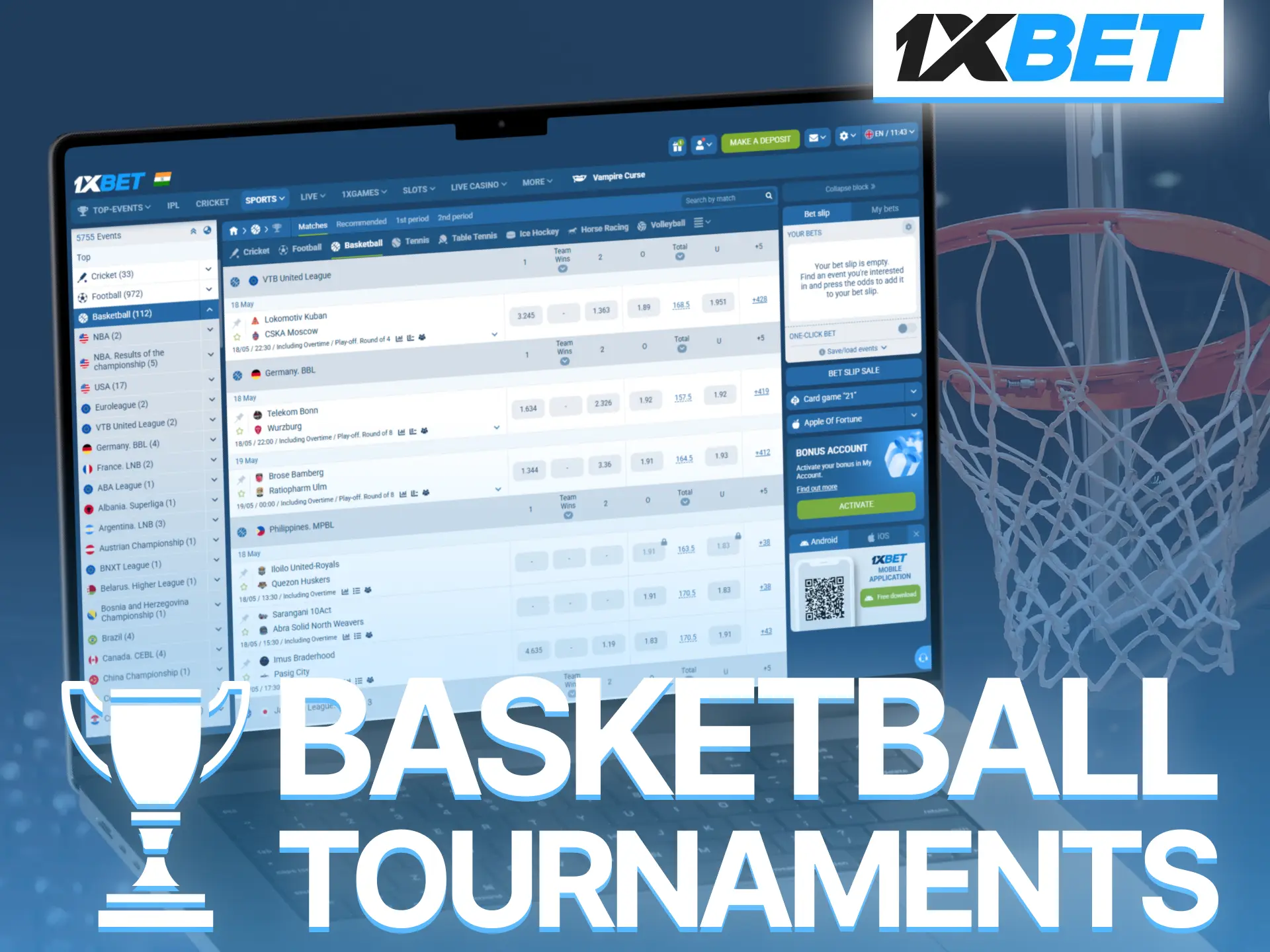 Follow exciting basketball tournaments on 1xBet and support favorite teams live.