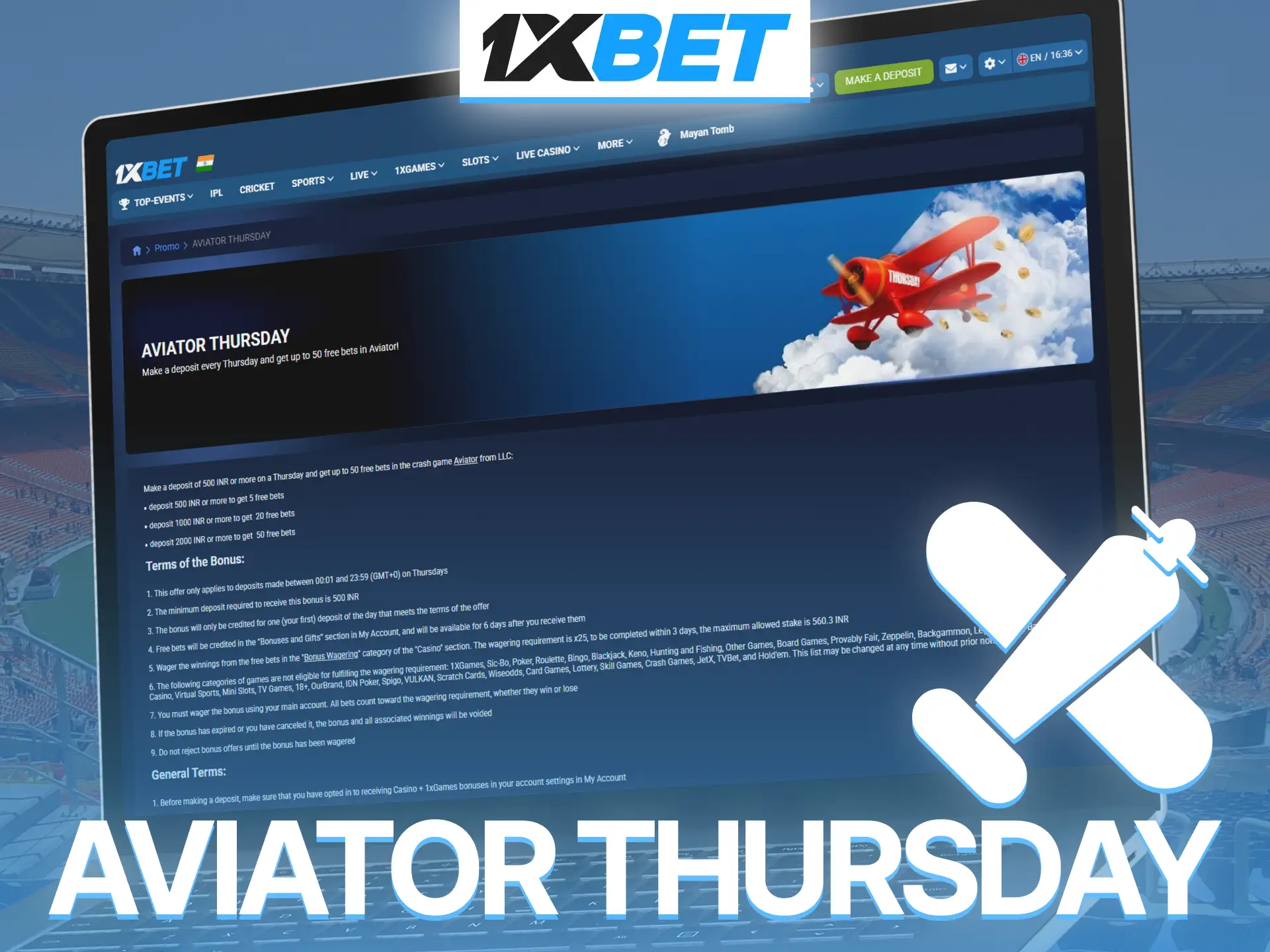 Play Aviator Thursday promotion on 1xBet and multiply crash game rewards.