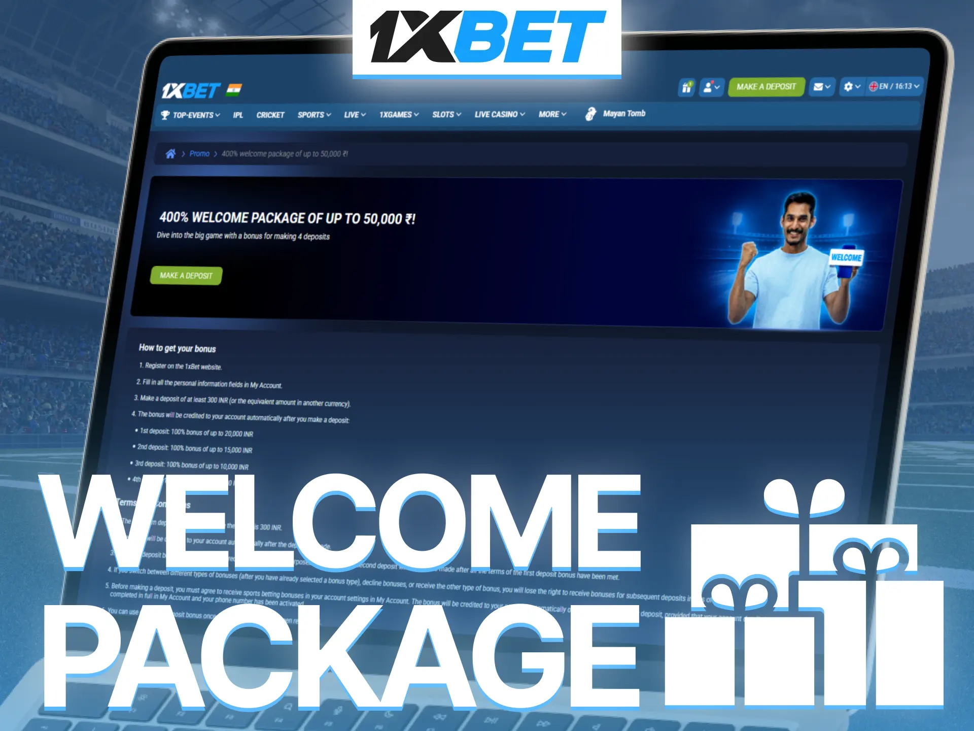 Activate 400 percent welcome package on 1xBet and increase bankroll quickly.