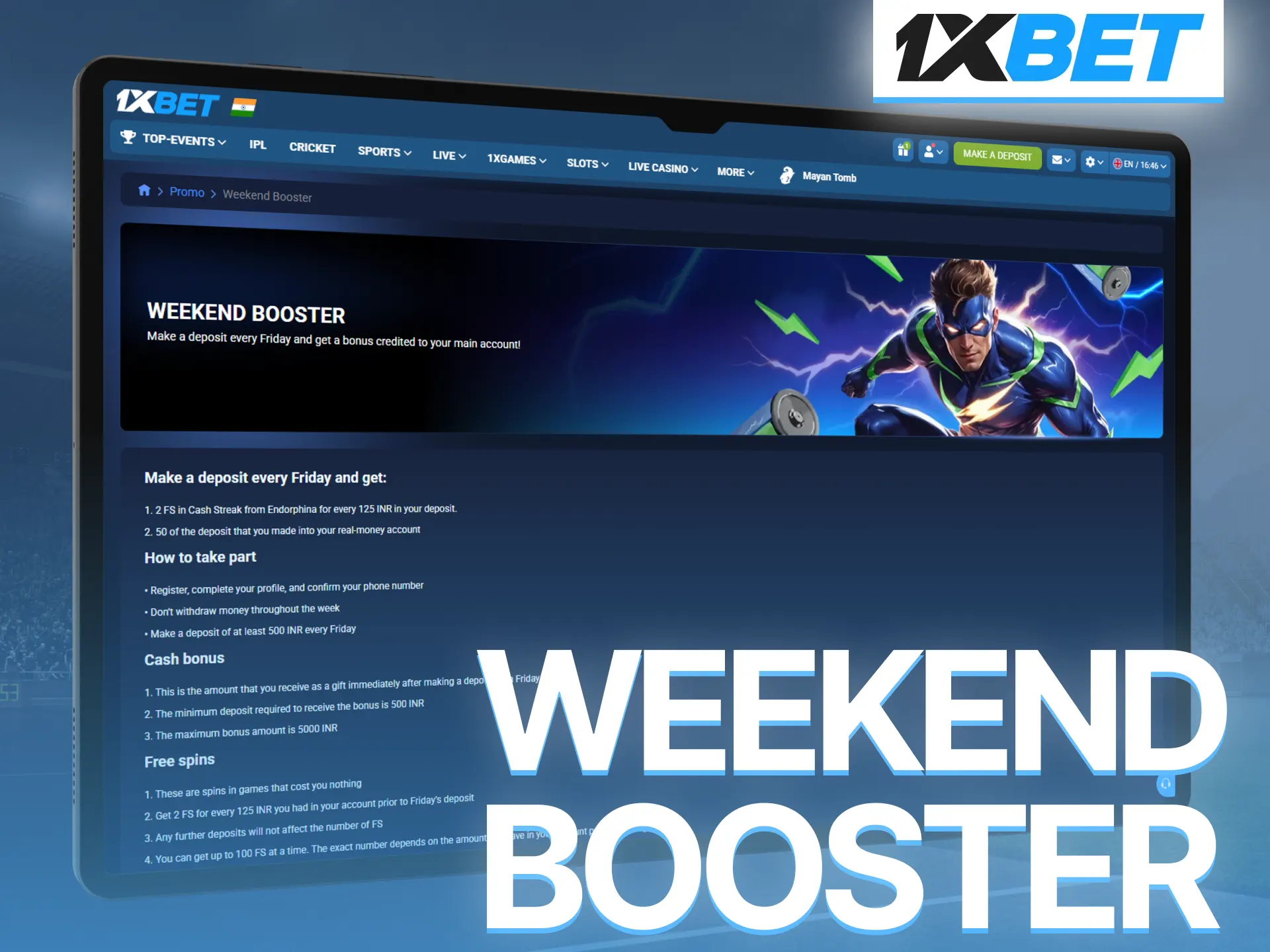 Activate Weekend Booster on 1xBet and enjoy additional betting advantages.