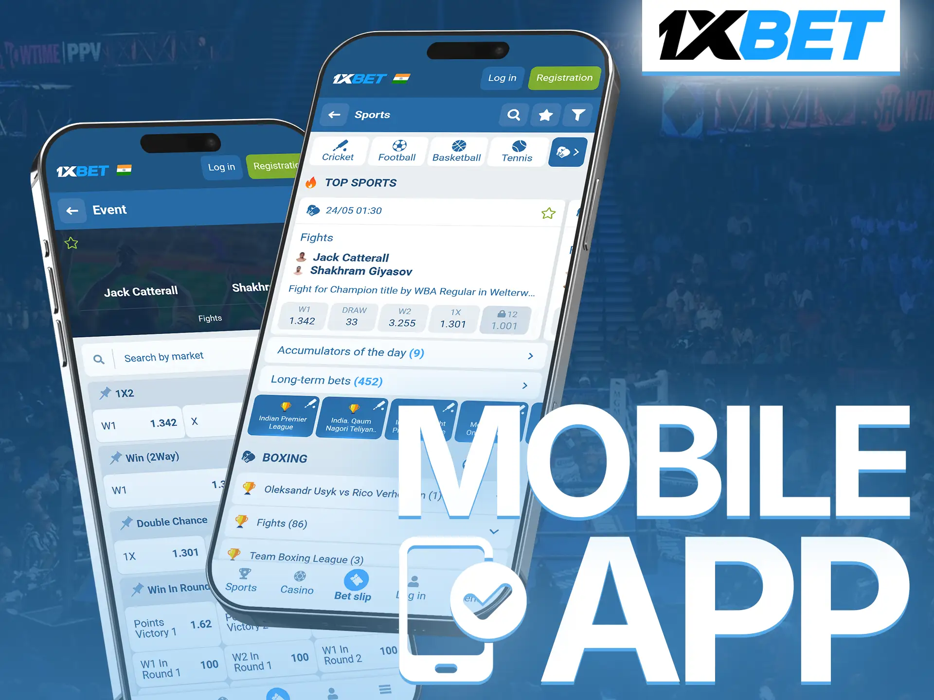 Download the 1xBet app to wager on boxing matches while on the go.