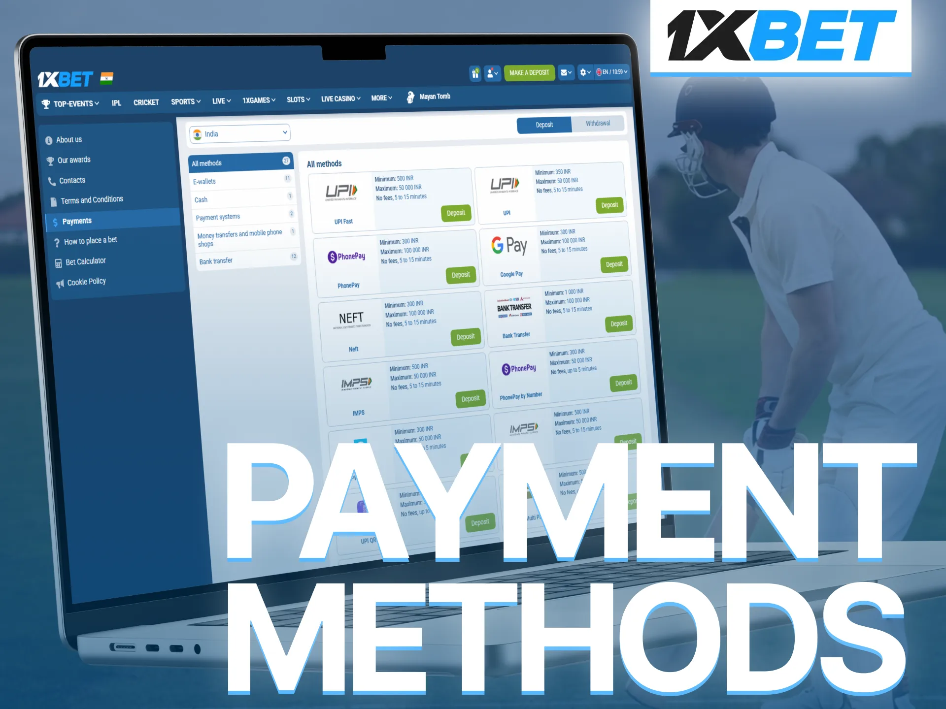 Use convenient payment methods on 1xBet for secure Indian betting transactions.