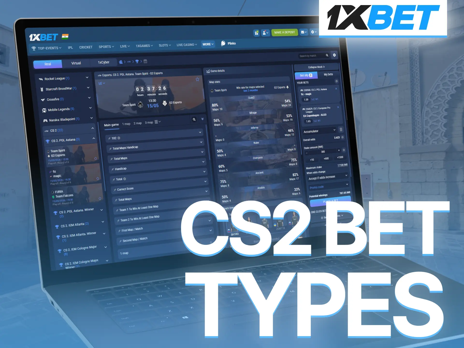 Explore CS2 bet types available on 1xBet and diversify your wagers.