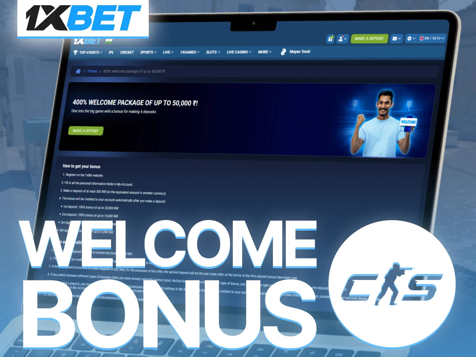 Claim 1xBet welcome bonus for CS2 bettors in India and boost bankroll.