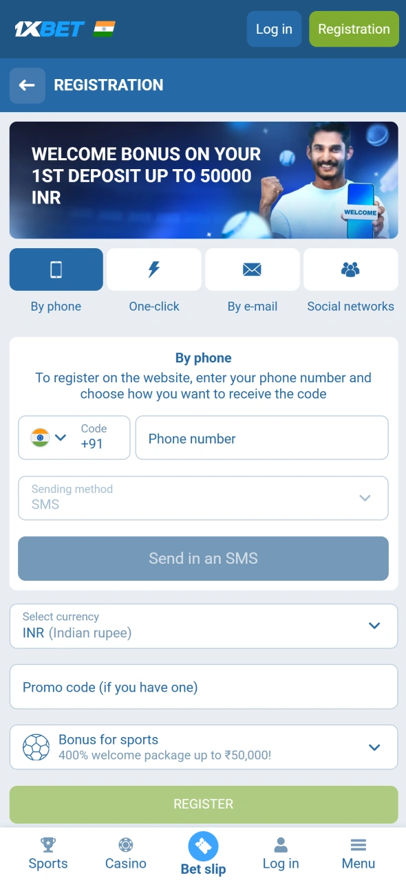 Create or log into your 1xBet account and access CS2 betting markets.