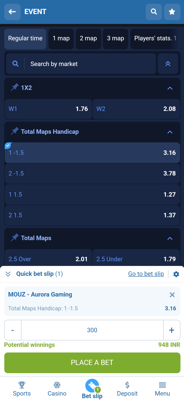 Place and confirm your CS2 bet on 1xBet without complications quickly.
