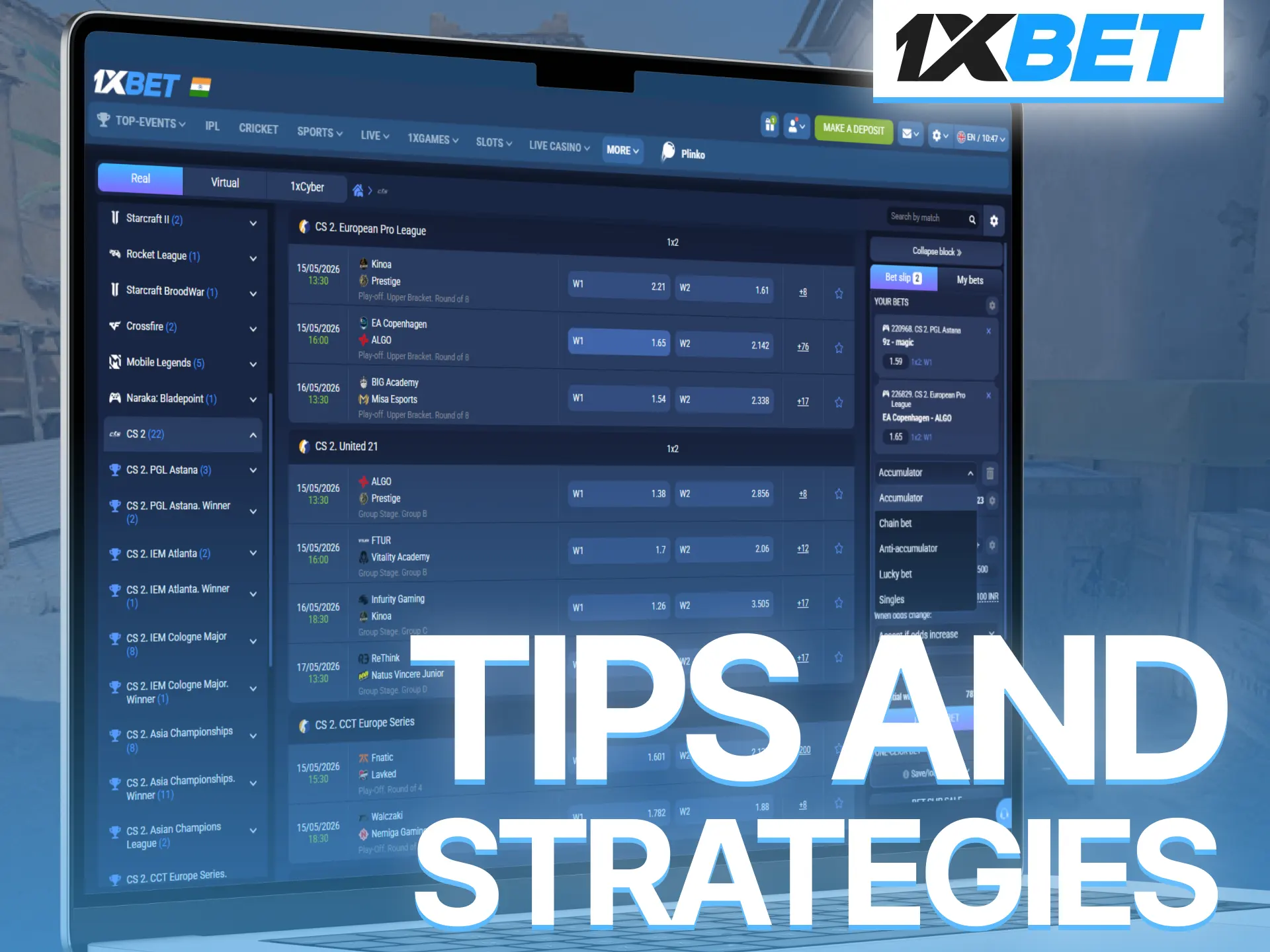 Use 1xBet CS2 betting tips and strategies to improve winning chances.