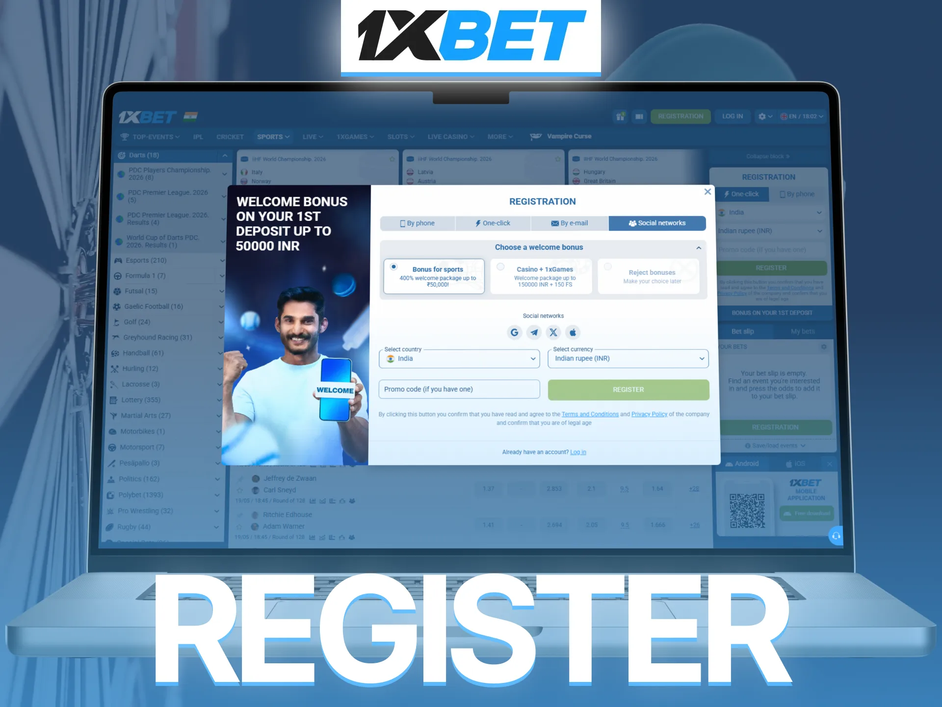 Complete easy 1xBet registration and begin darts betting without unnecessary delays.