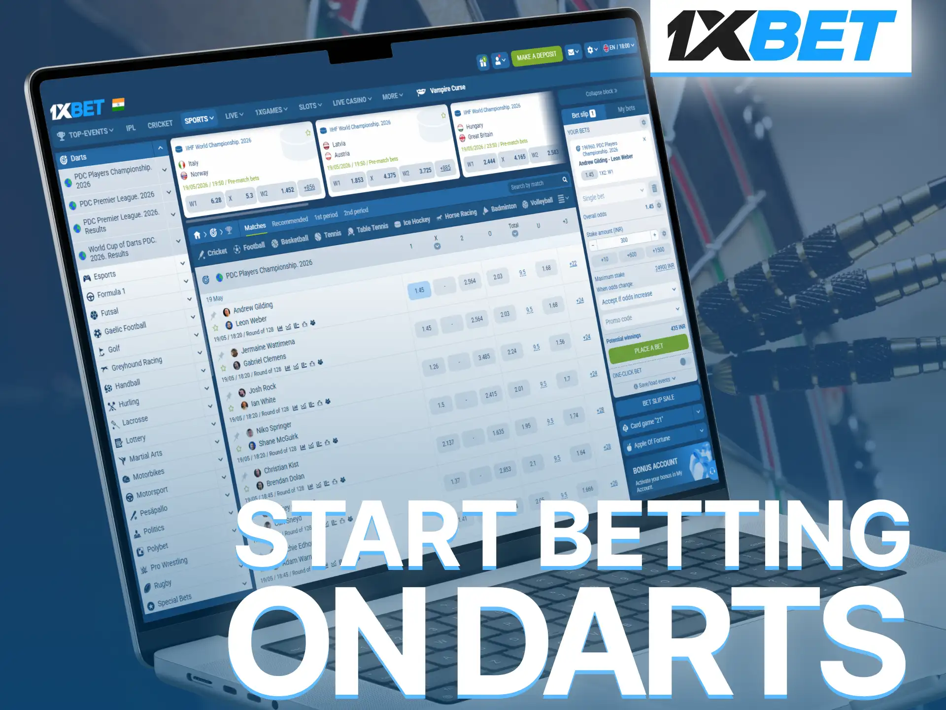Use simple 1xBet steps and start betting on darts confidently today.