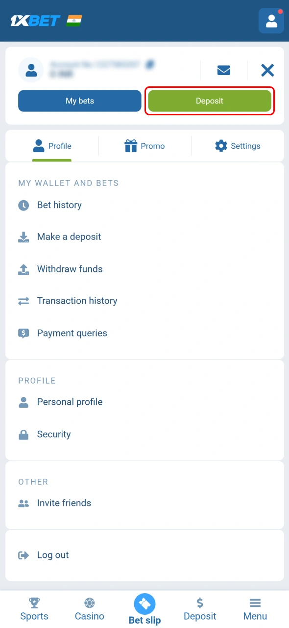 Click make deposit button on 1xBet and start funding process quickly.
