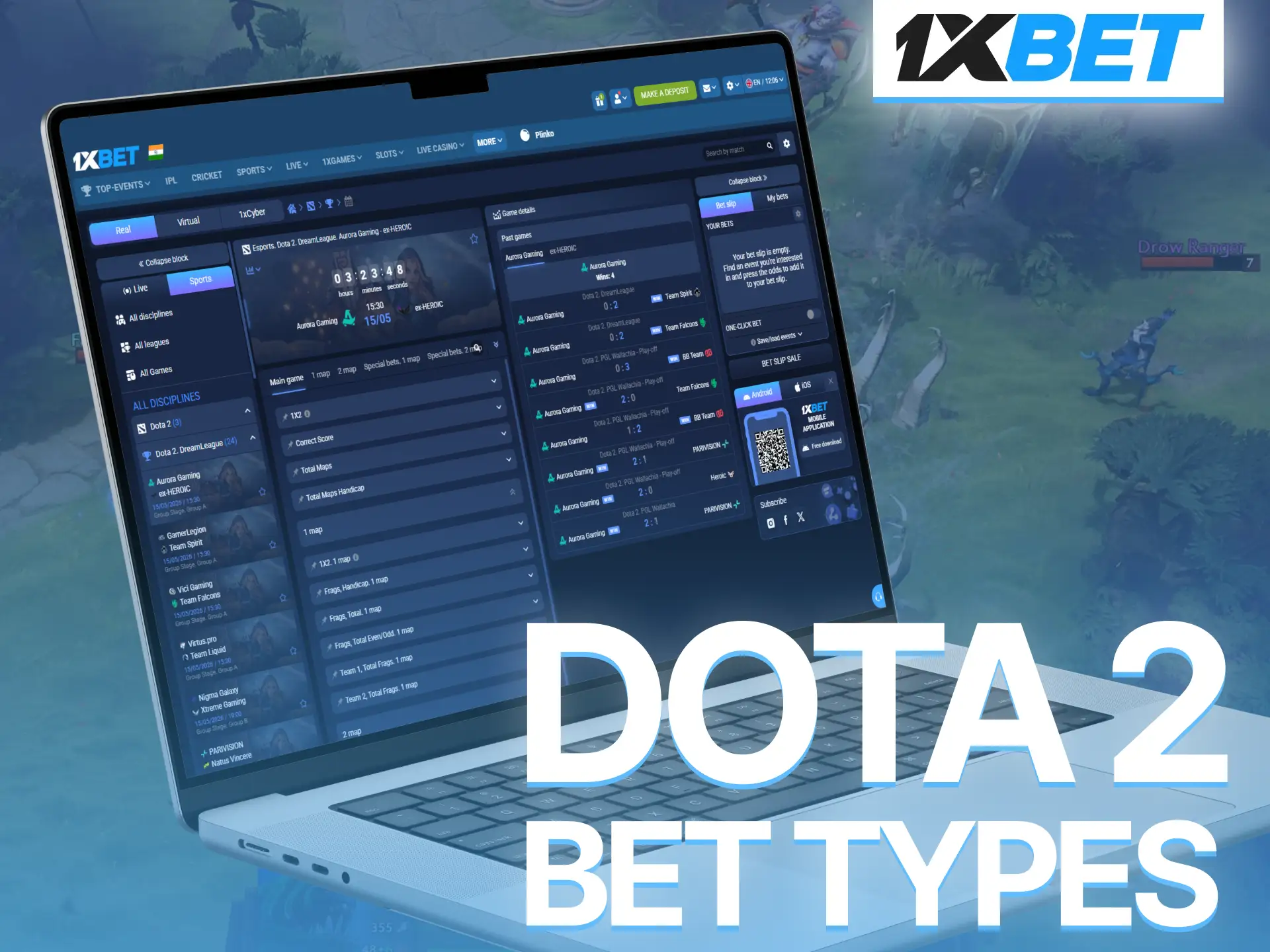 Explore Dota 2 bet types on 1xBet and diversify esports betting strategies.