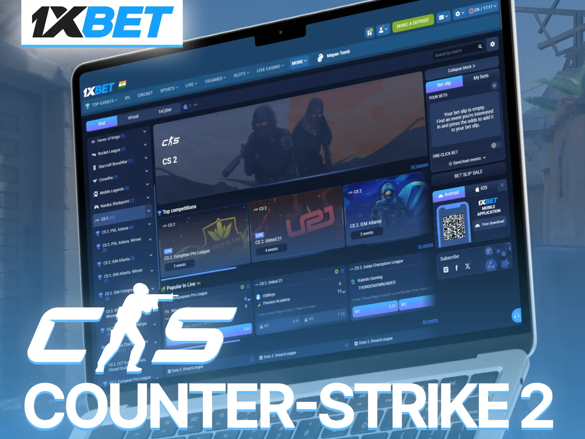 Place CS 2 bets on 1xBet and enjoy competitive gaming excitement daily.