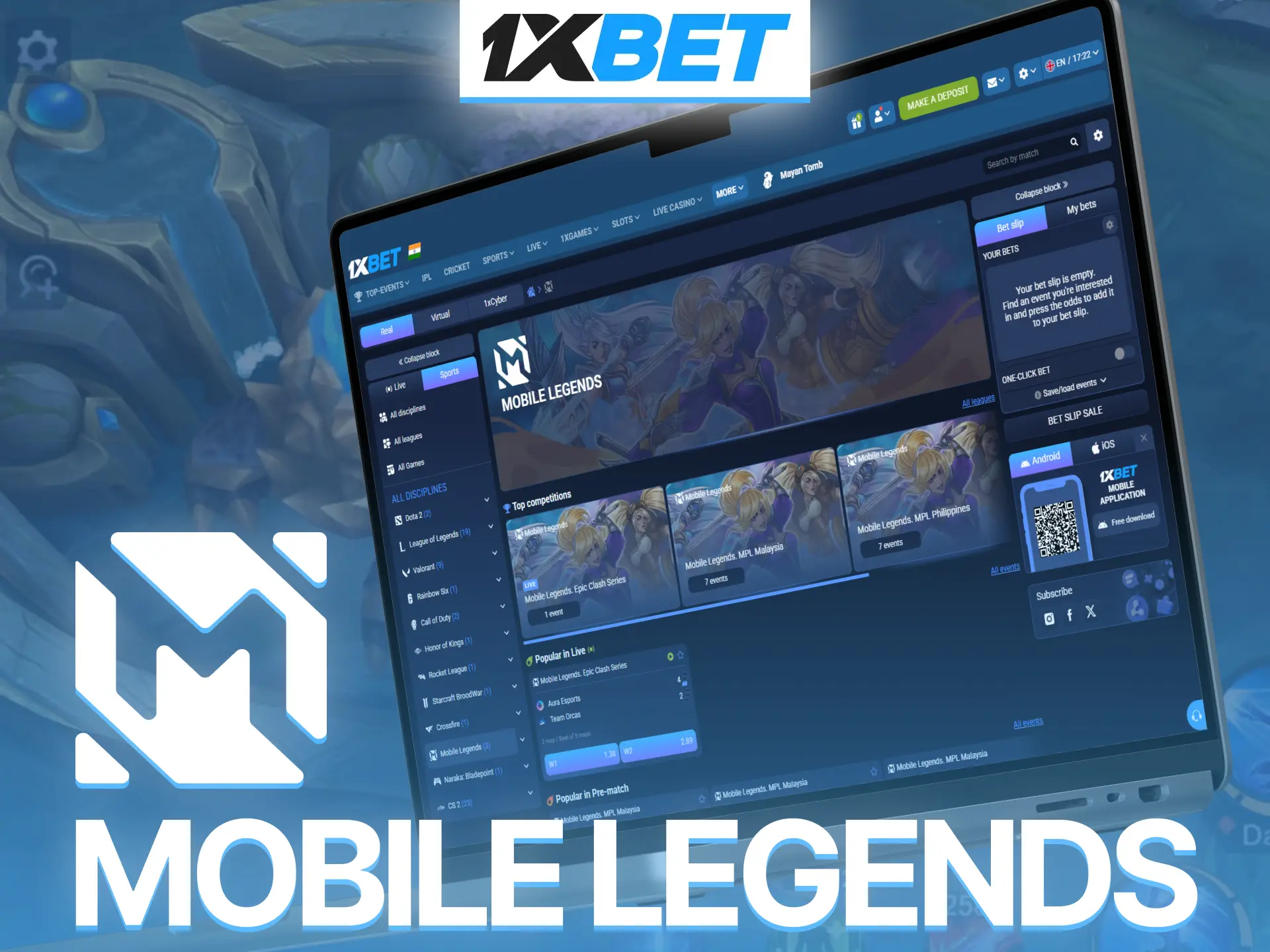 Bet on Mobile Legends tournaments through 1xBet and enjoy dynamic gameplay.