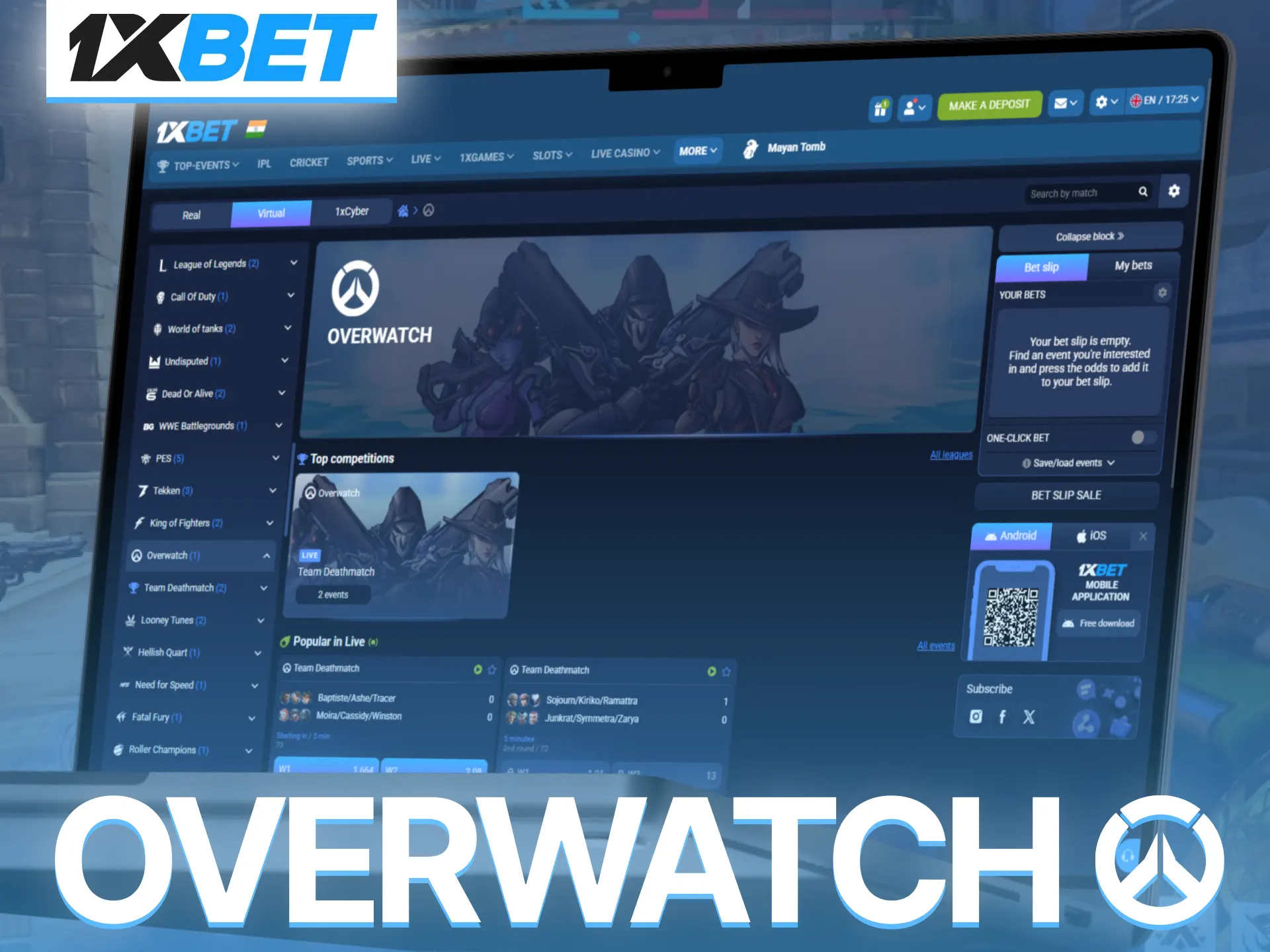 Place Overwatch bets on 1xBet and explore thrilling esports competitions.