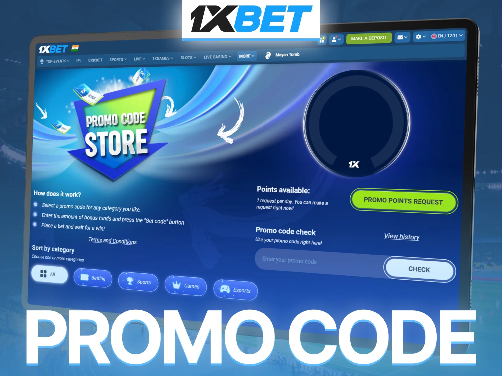 Claim exclusive 1xBet rewards using promo code during registration process.
