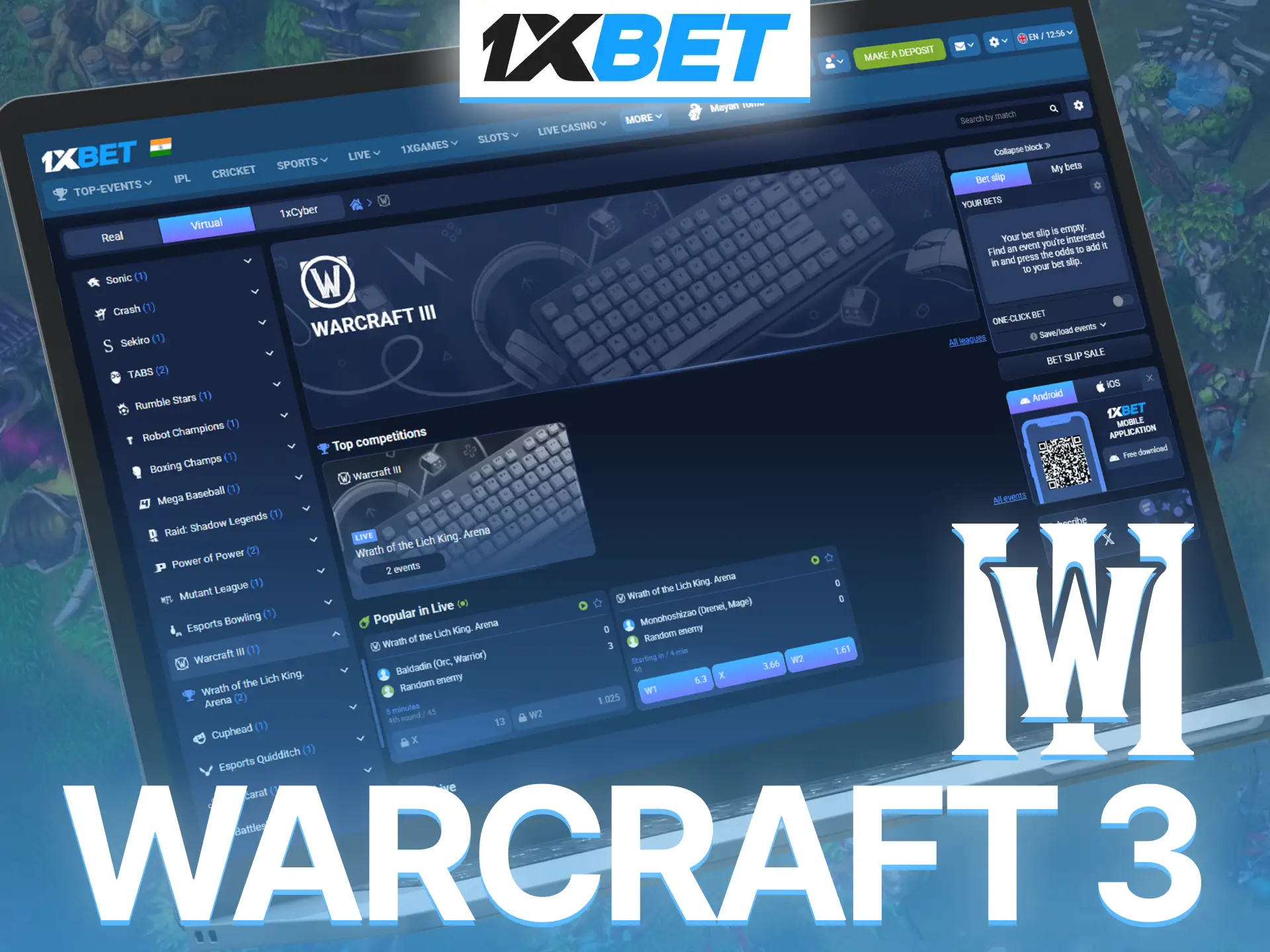 Bet on Warcraft 3 matches through 1xBet and track tournament results instantly.