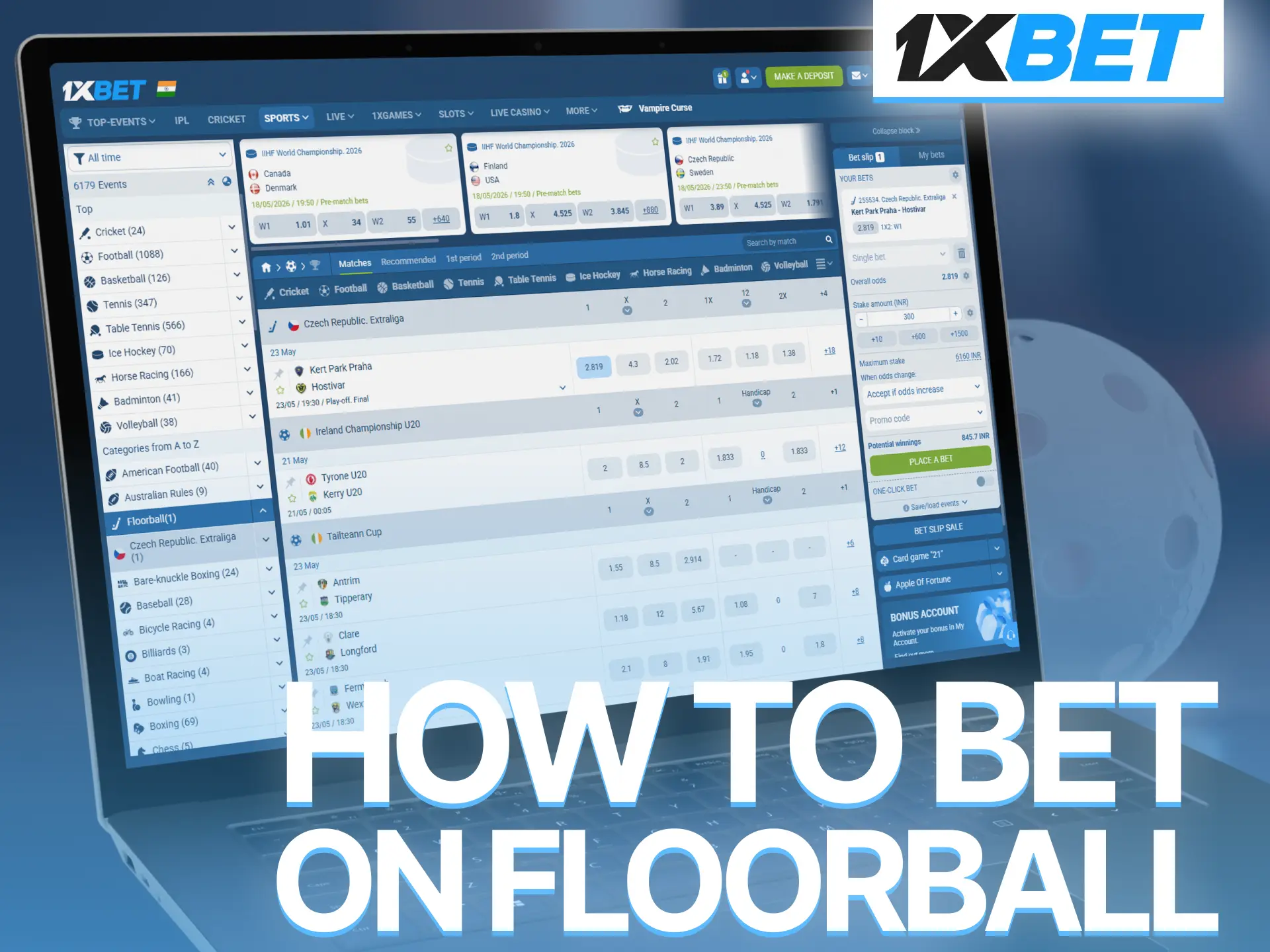 Use simple 1xBet guide and place floorball bets with confidence today.
