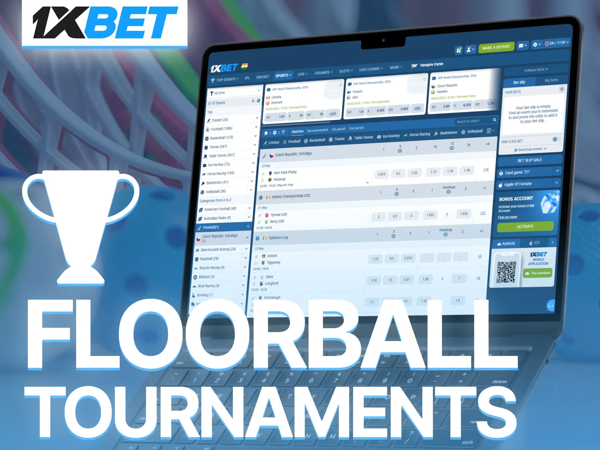 Bet on top floorball tournaments through 1xBet and follow exciting daily matches.