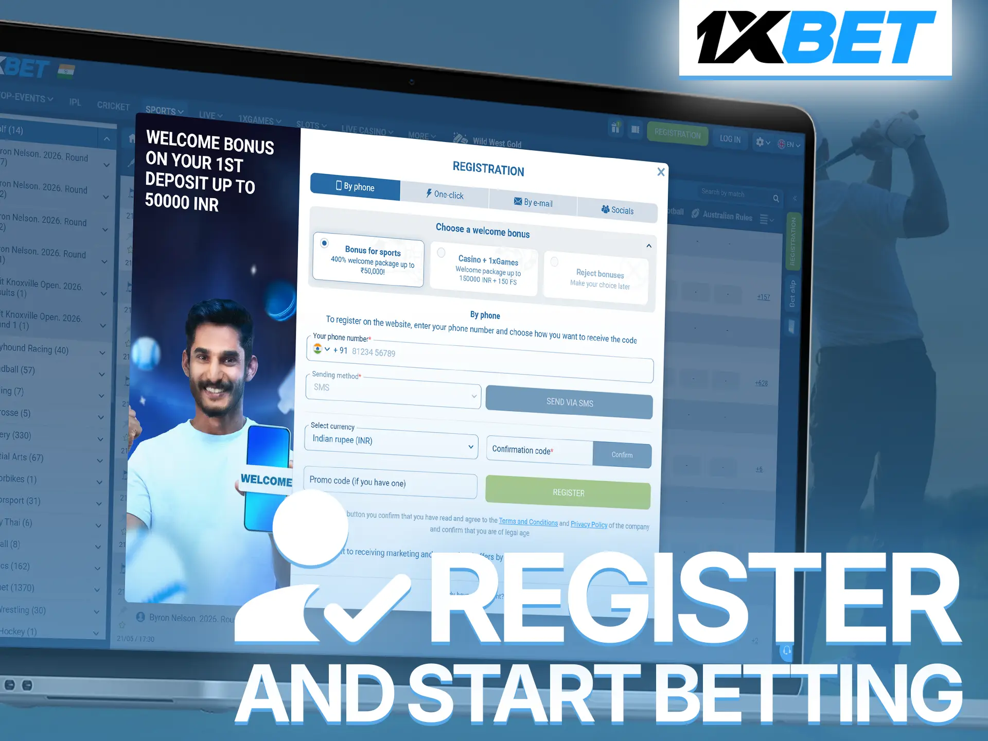 Create a personal account at 1xBet to enjoy golf wagering instantly.