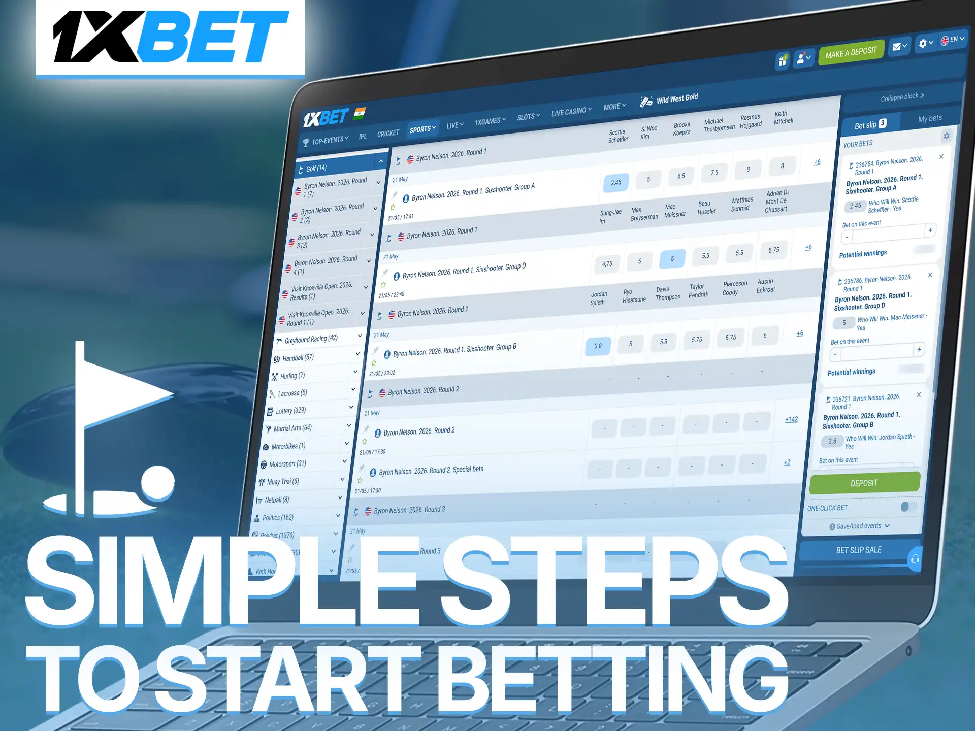 Follow easy steps to register and make your first golf bet.