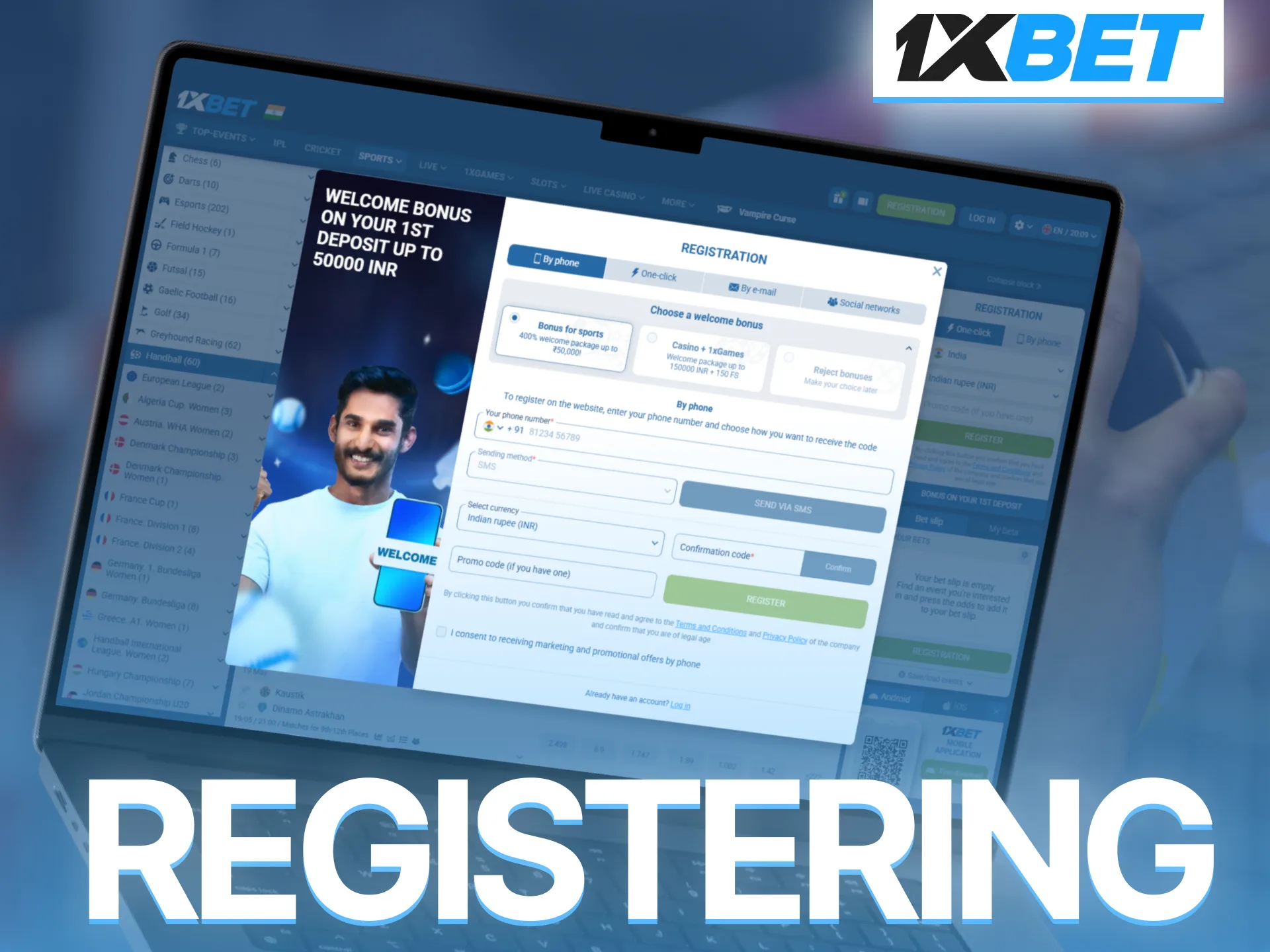Follow simple 1xBet registration guide and start handball betting instantly.