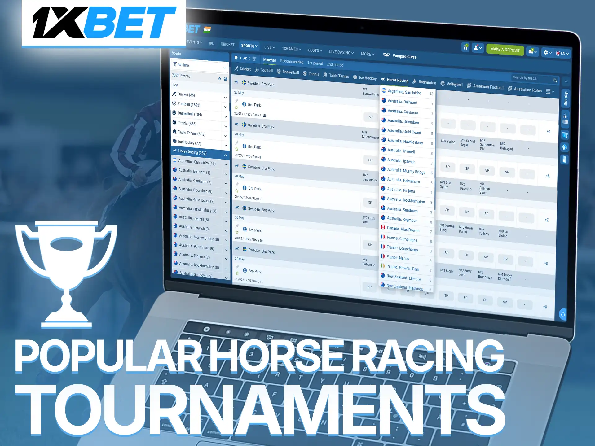 Follow major horse racing events and back winning thoroughbreds at 1xBet India.