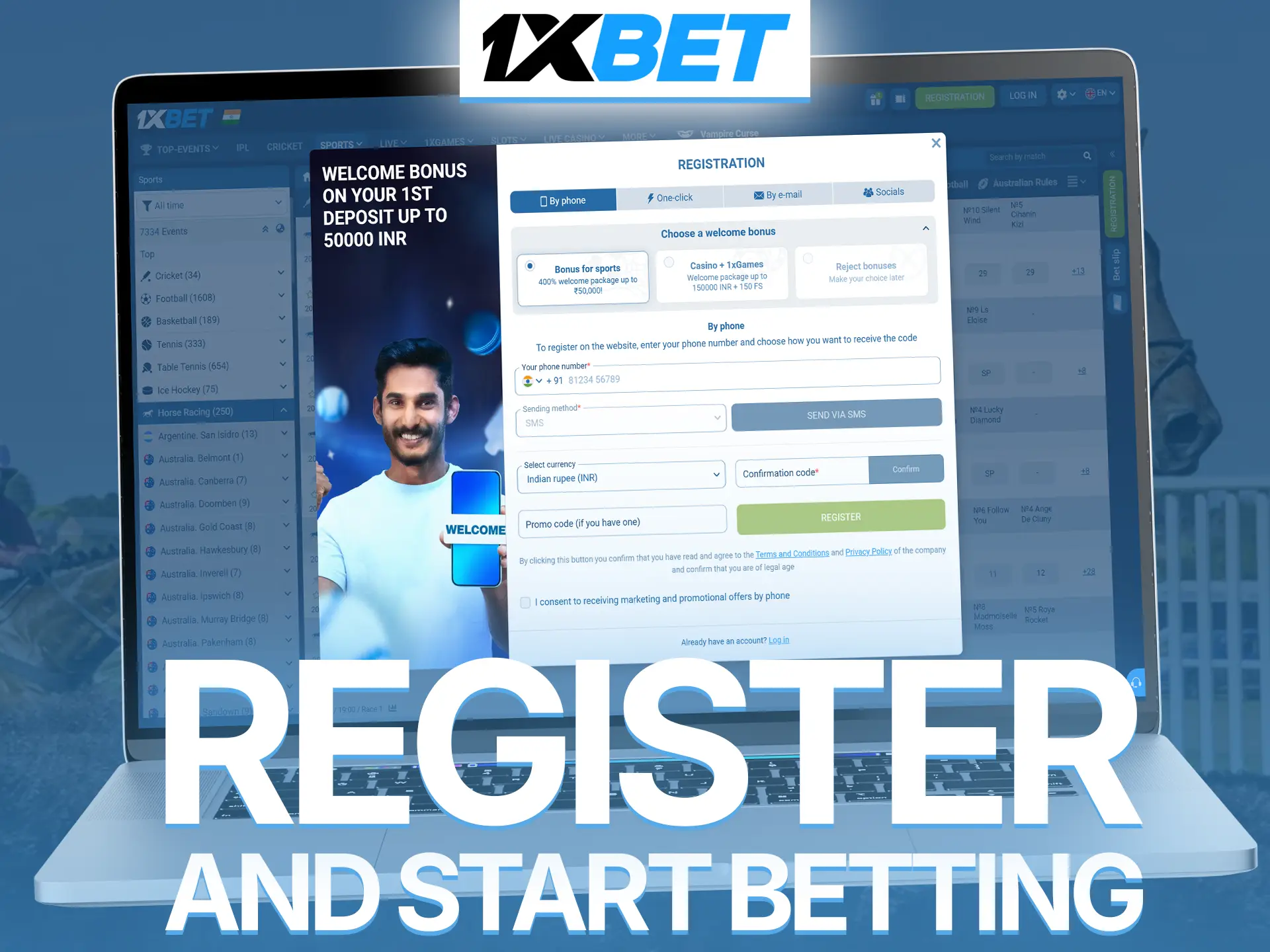 Create your personal account now to begin your horse racing betting journey at 1xBet.