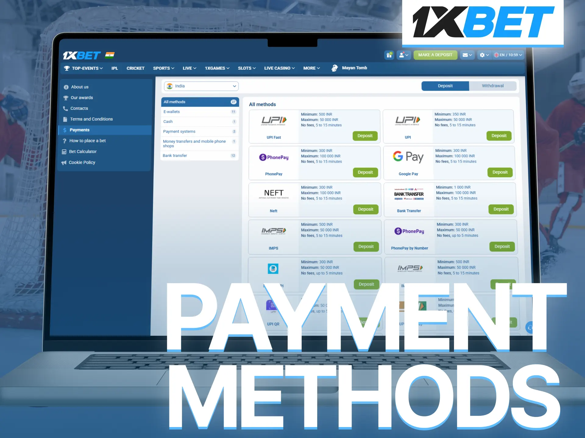Use simplified payment methods on 1xBet for smooth secure betting transactions.