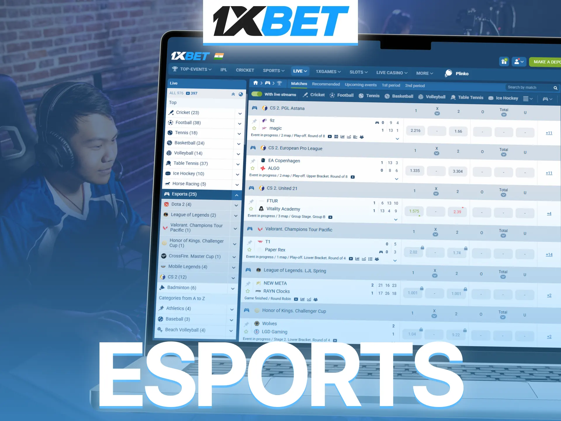 Experience esports live betting on 1xBet and follow competitive tournaments live.