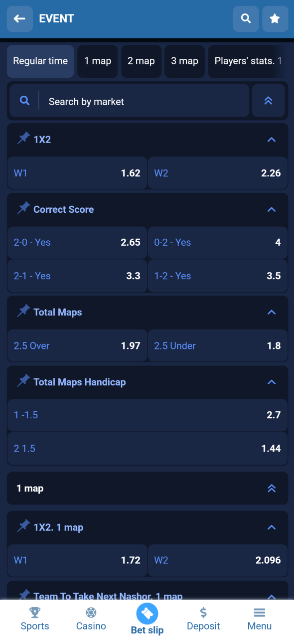 Pick League of Legends market on 1xBet and create smarter betting combinations.