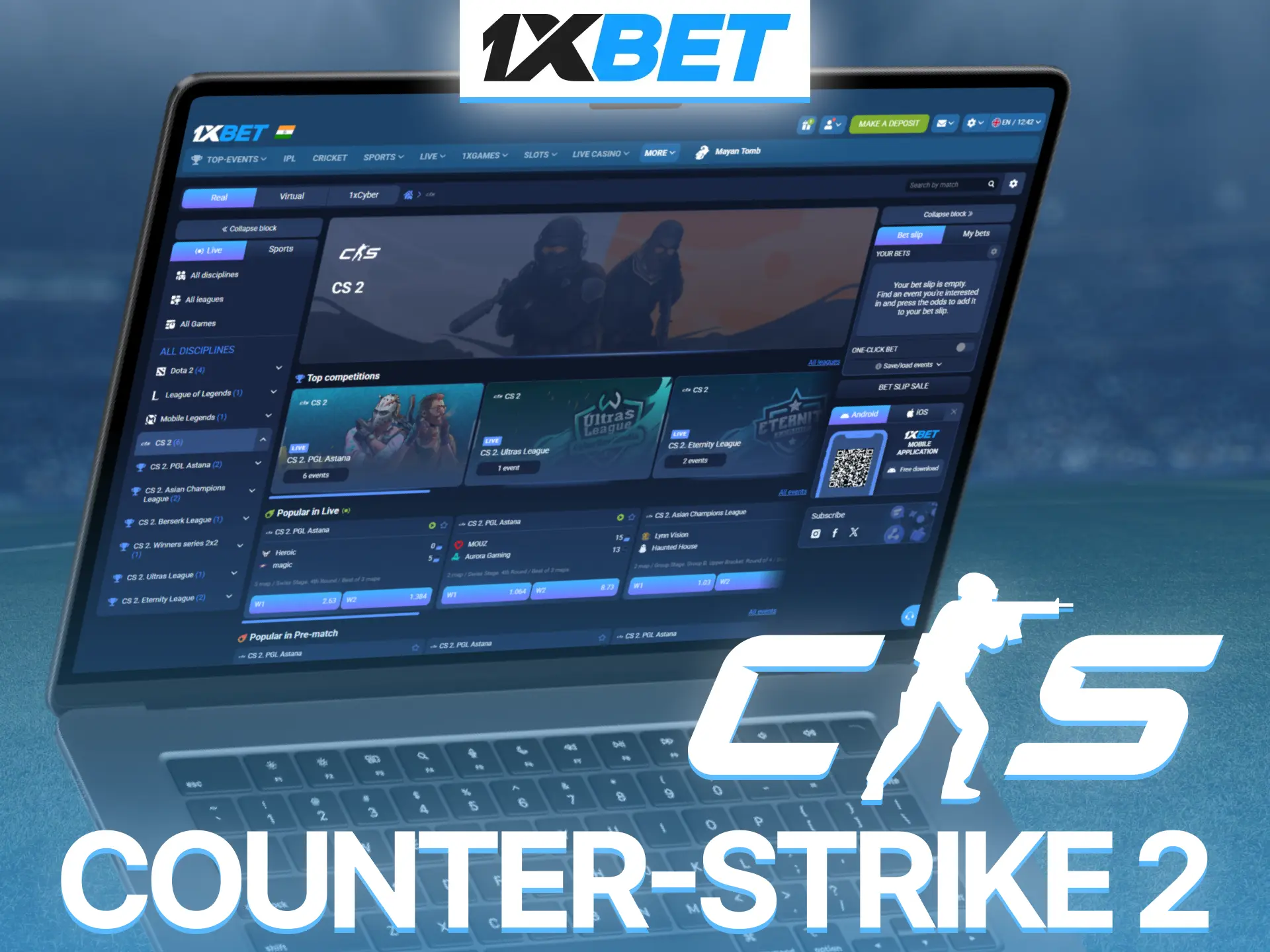 Place Counter-Strike 2 bets on 1xBet and track tournament results instantly.