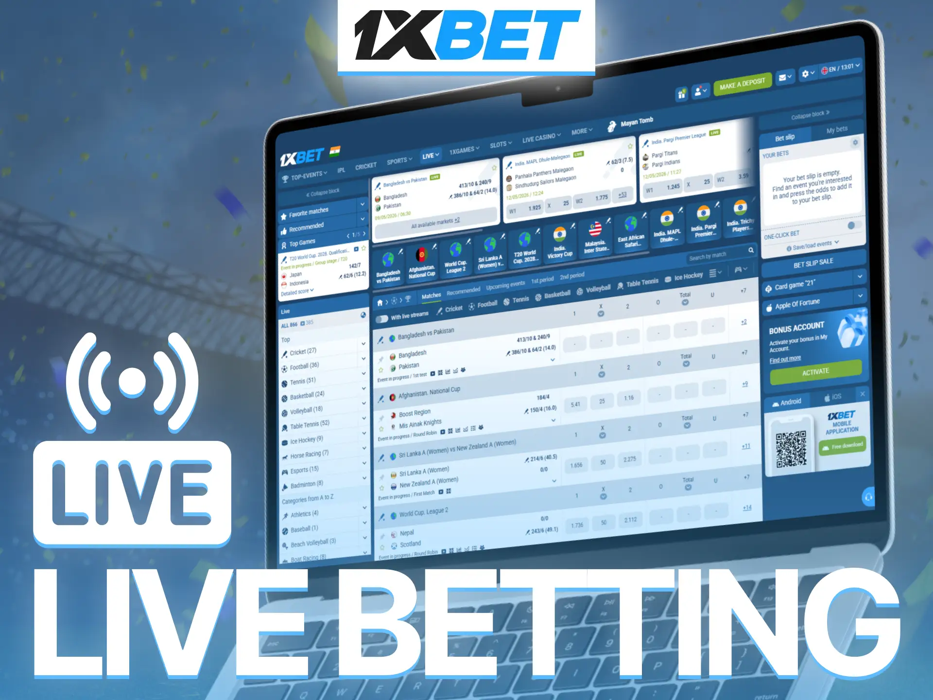 Use 1xBet live betting features and place wagers during matches instantly.