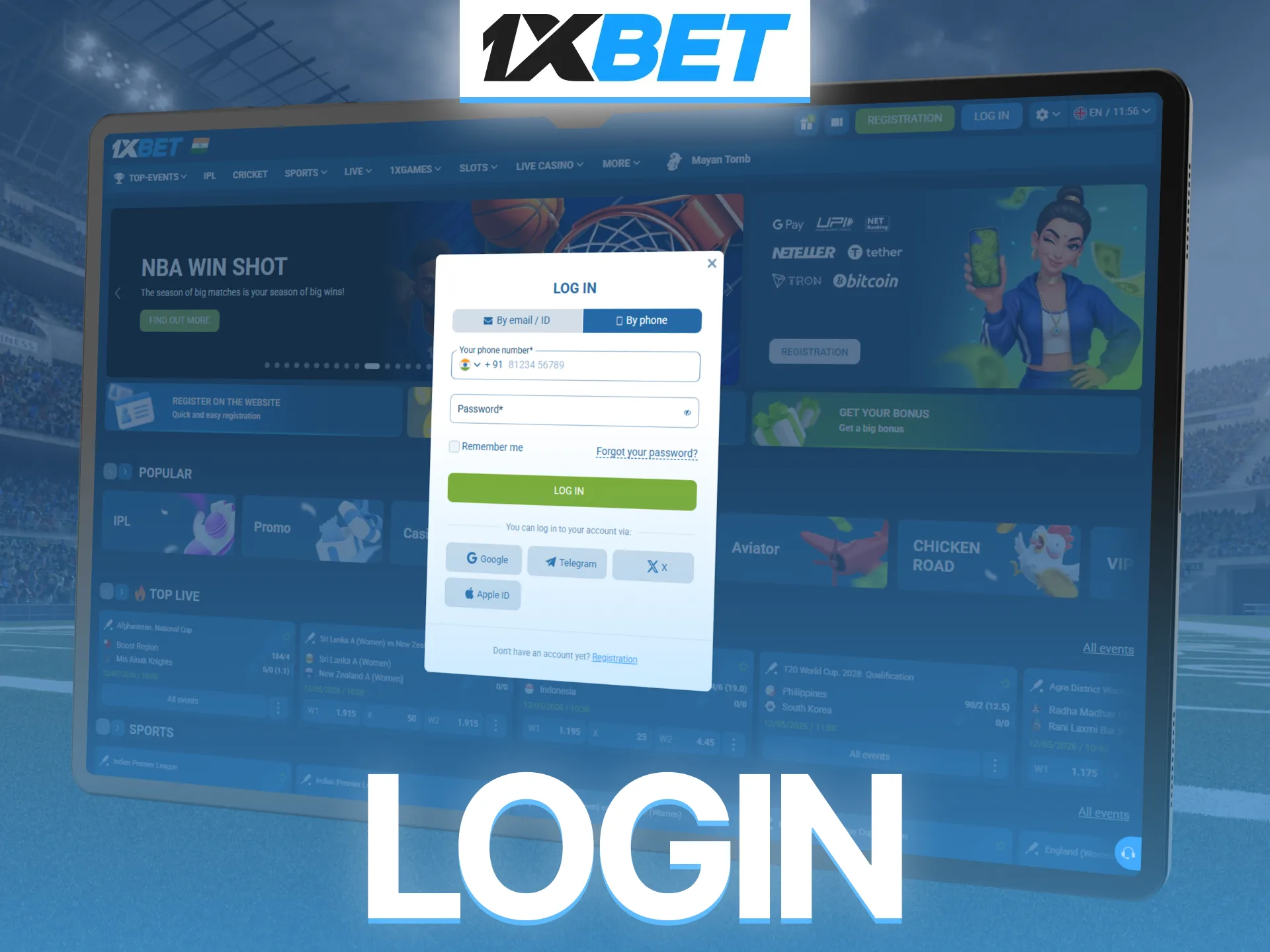 Login to 1xBet platform and access betting features within seconds.