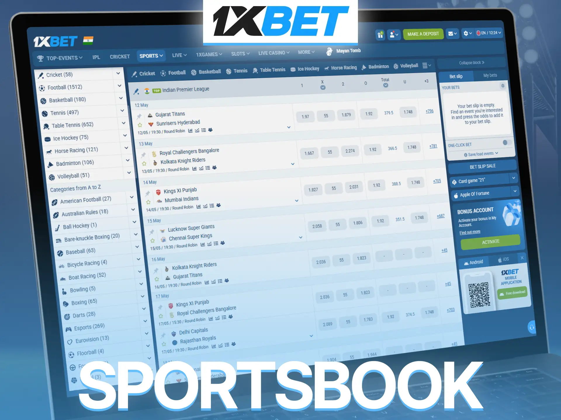 Use 1xBet sportsbook and place bets on global sporting events.