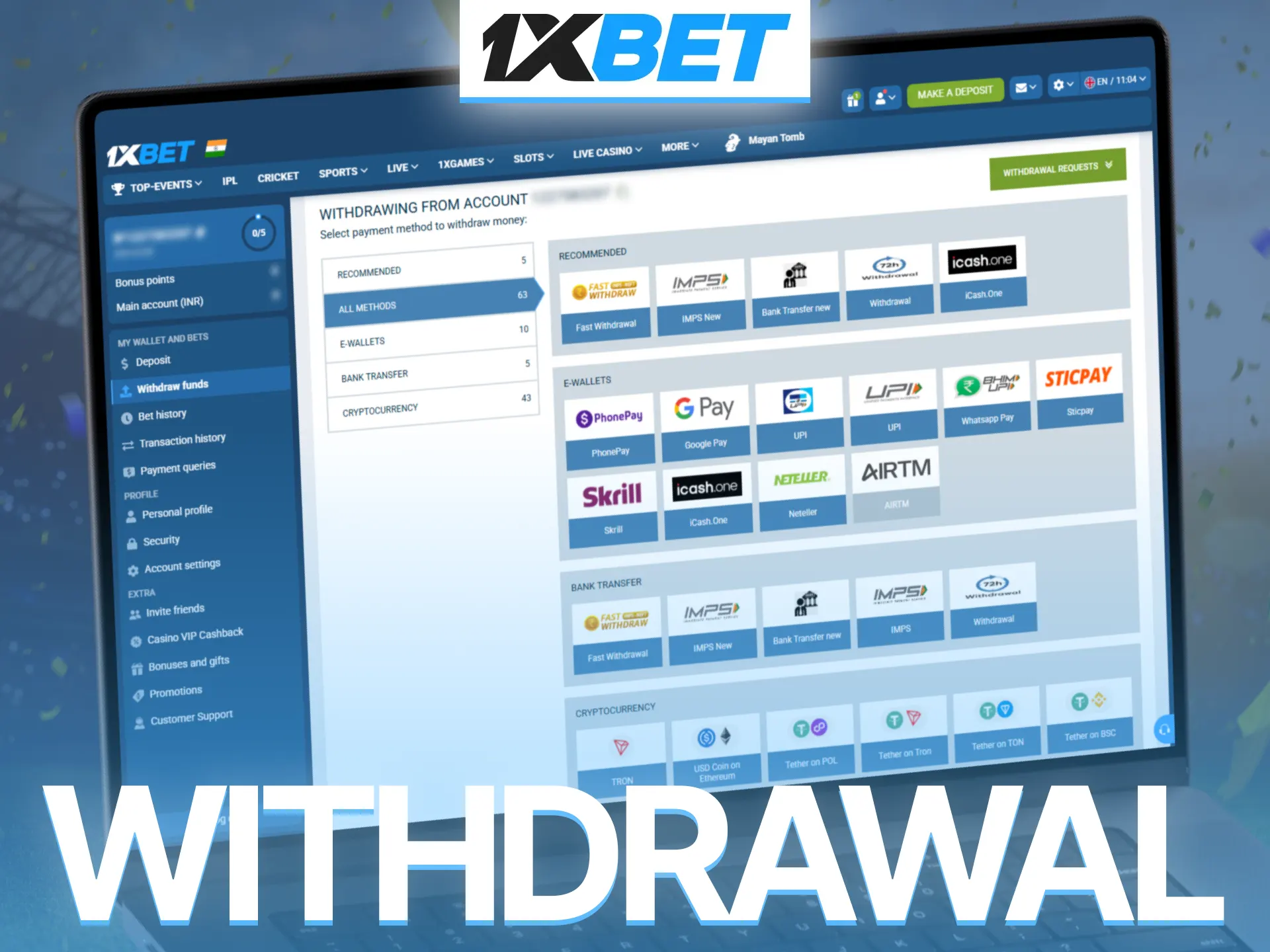 Use safe withdrawal options on 1xBet and receive winnings without delays.