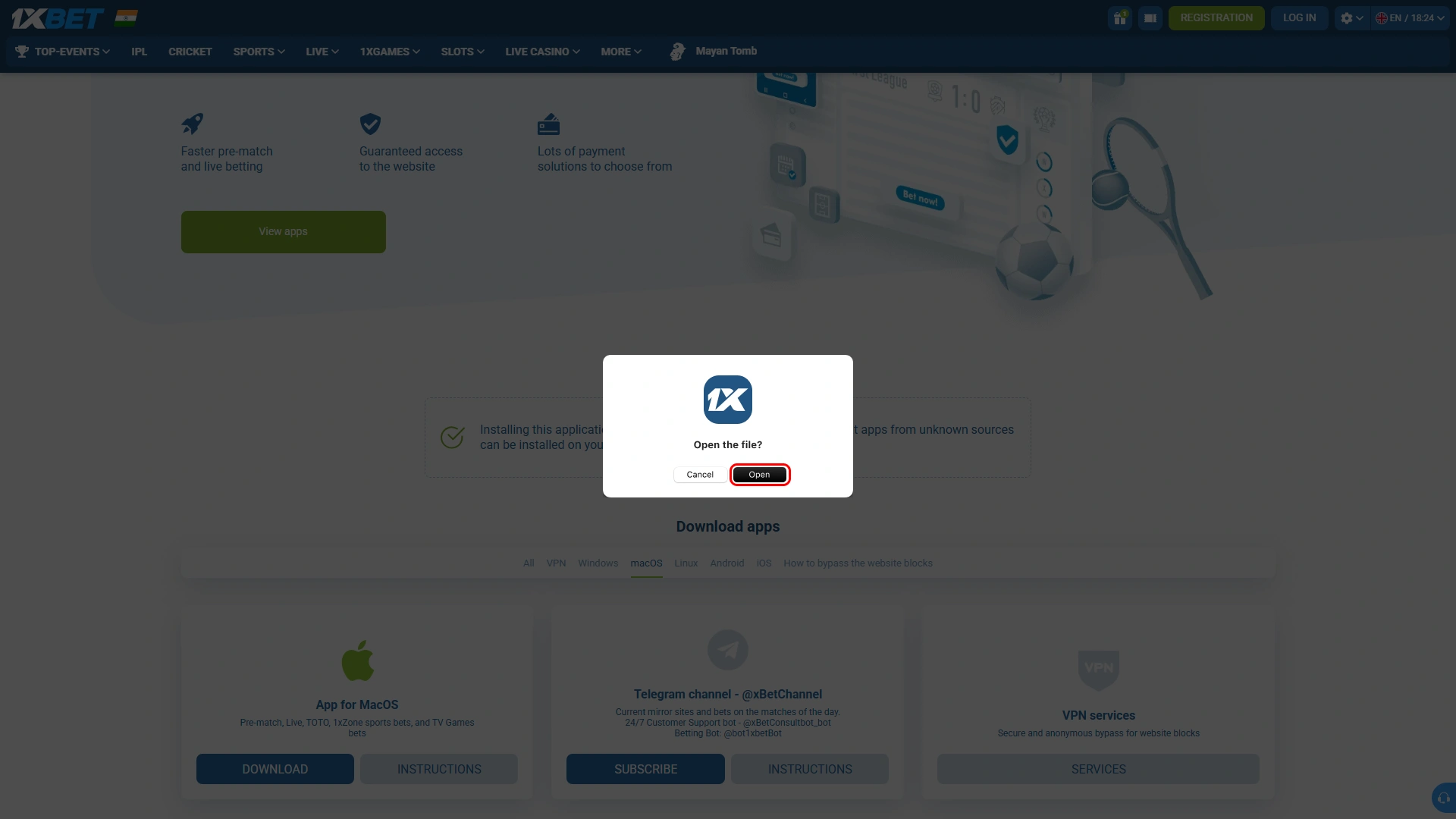Open installer for 1xBet desktop application and continue setup easily.