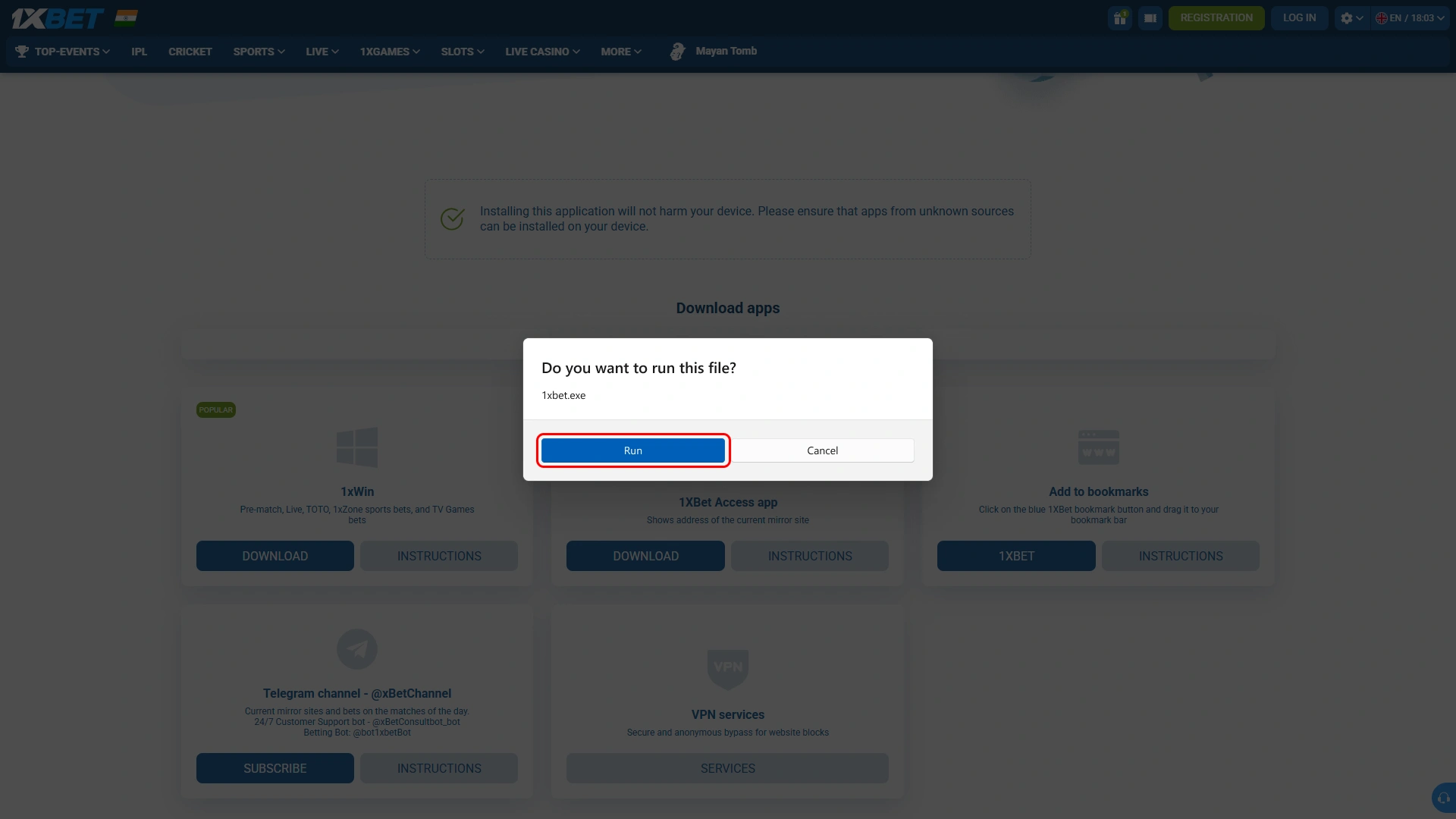 Run downloaded file to install 1xBet PC application without difficulties.