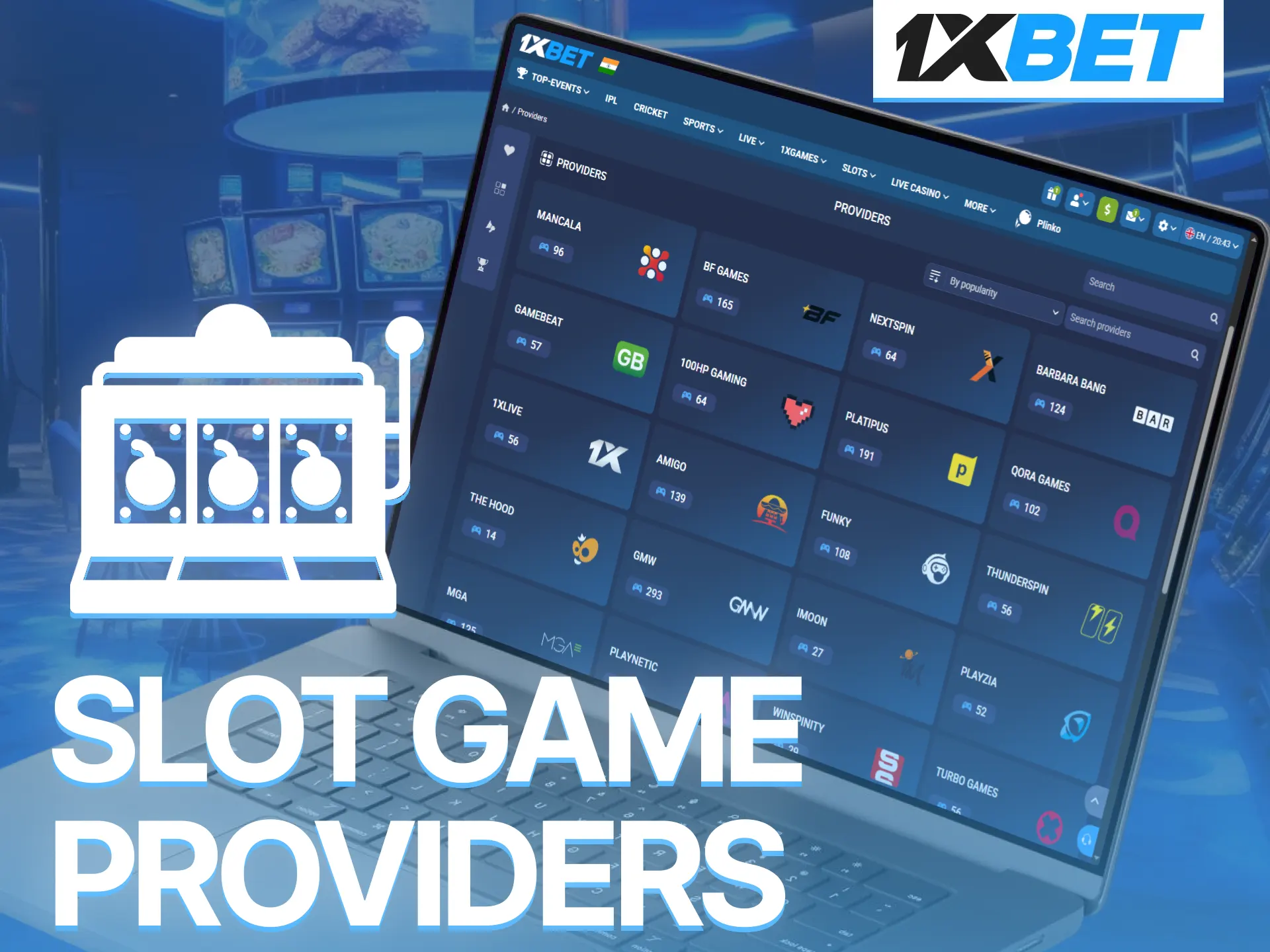 Explore top-tier providers and their best slots available on the 1xBet platform.