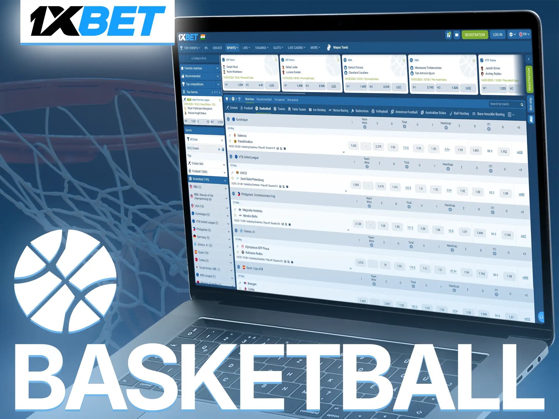 Support your favorite basketball teams with sports bets at 1xBet.